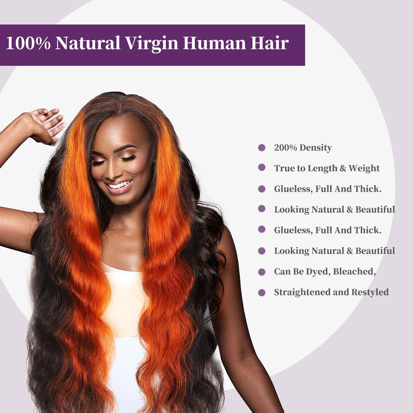 13x6 Ginger Orange Lace Frontal Wigs Body Wave Highlight Ombre Colored Human Hair 13x6 HD Transparent lace wigs Pre-plucked With Baby Hair 200% Density Glueless 100% Virgin Human Hair (26inch)