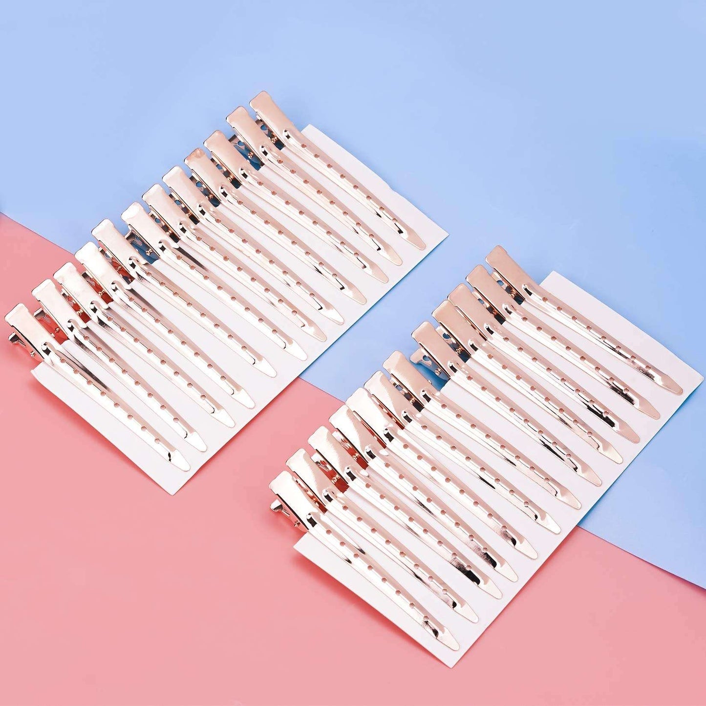 24 Packs Duck Bill Clips, Bantoye 3.35 Inches Rustproof Metal Alligator Curl Clips with Holes for Hair Styling, Hair Coloring, Rose Gold