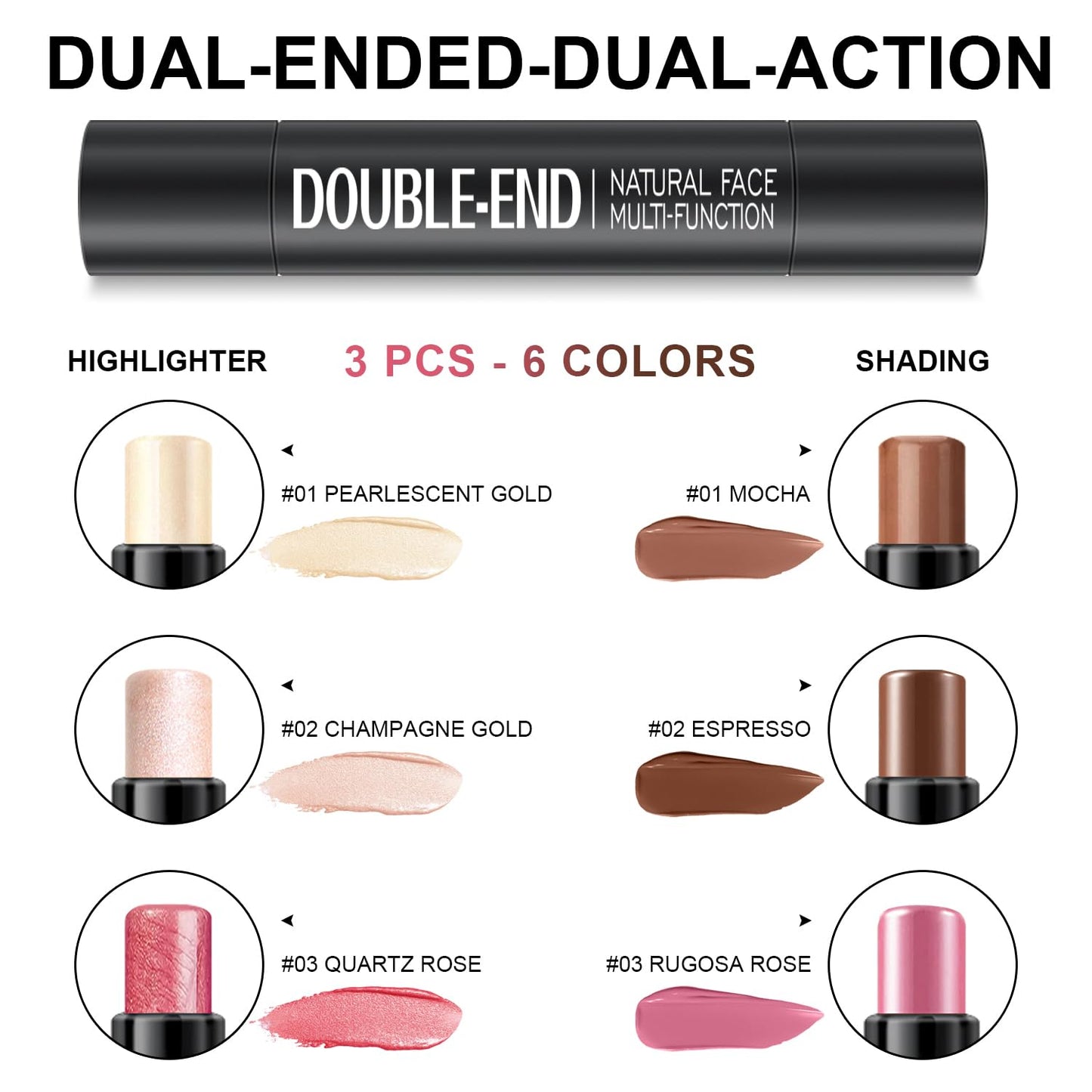 6 Colors Cream Contour Stick Makeup Kit, Shades with Highlighter, Blush and Bronzer Contour Stick for Sculpt the Cheeks, Long Lasting, Waterproof, Matte & Dewy Finish (SET A)