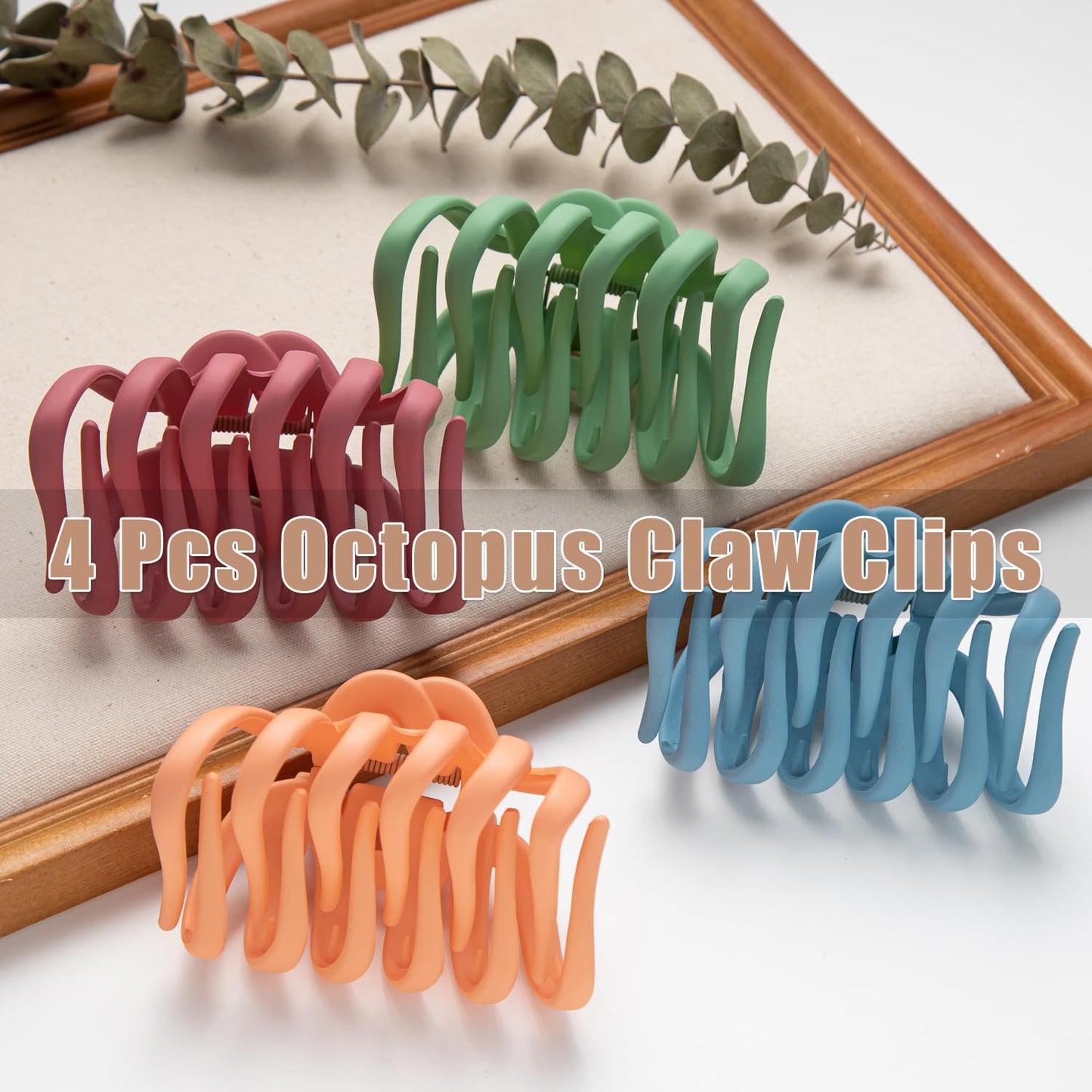 4 Pcs Large 3.8" Octopus Claw Hair Clips for Women - Strong Grip Non-Slip Jaw Clips for Thick, Fresh Color Hair