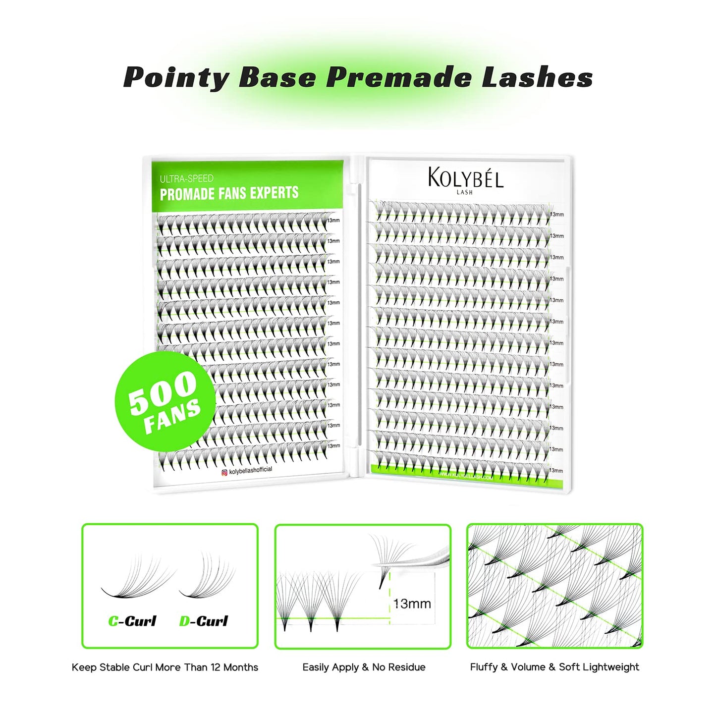 500 FANS Premade Lashes 10D 0.07D 8-15MM & Easy Fan Lashes 0.05 D 8-15MM