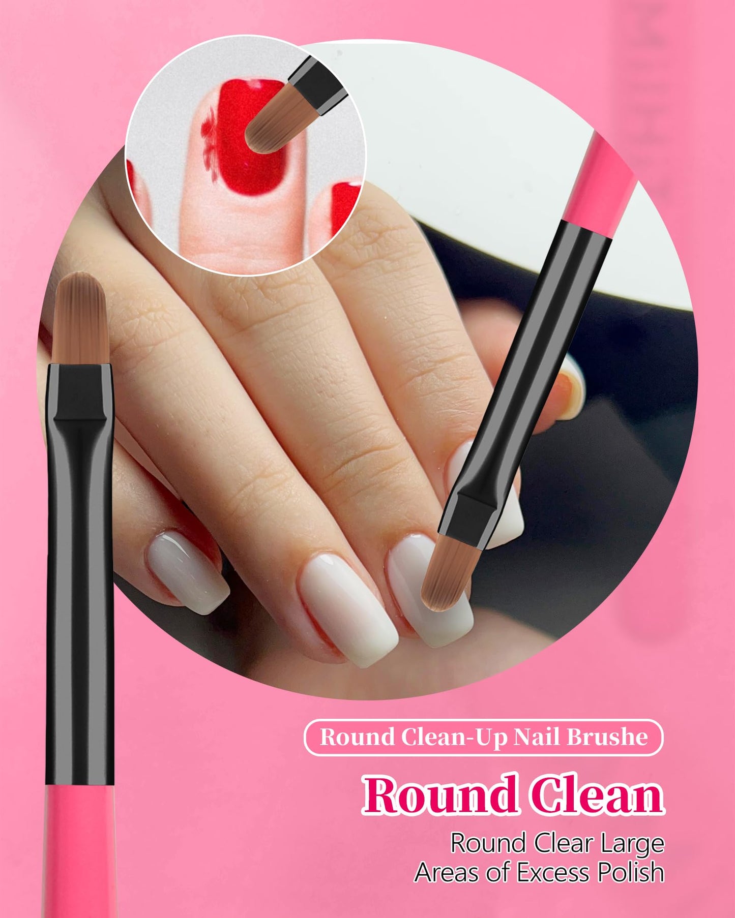 3PCS for OPI Nail Polish Remover Brush, AMilHiTon Nails Clean Up Brushes, Round/Angled/flat Acetone Resistant Nail Art Designs, and Tidying Up Polish Mishaps on Cuticles(Rose Red)