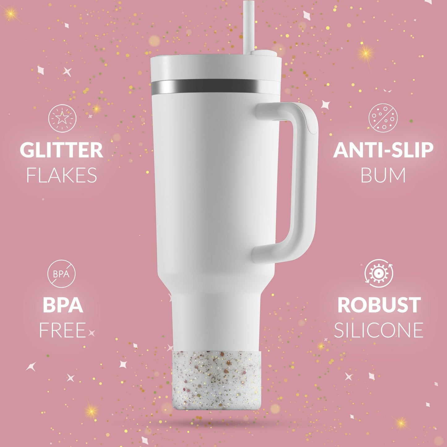 REUZBL Glow up Glitter Bottle Boot Sleeve for Stanley Tumblers 20-40oz, Hydro Flask Tumblers, Simple Modern Tumblers, Iron Flask Tumbler, Similar Tumblers, Tumbler Water Bottle Accessory