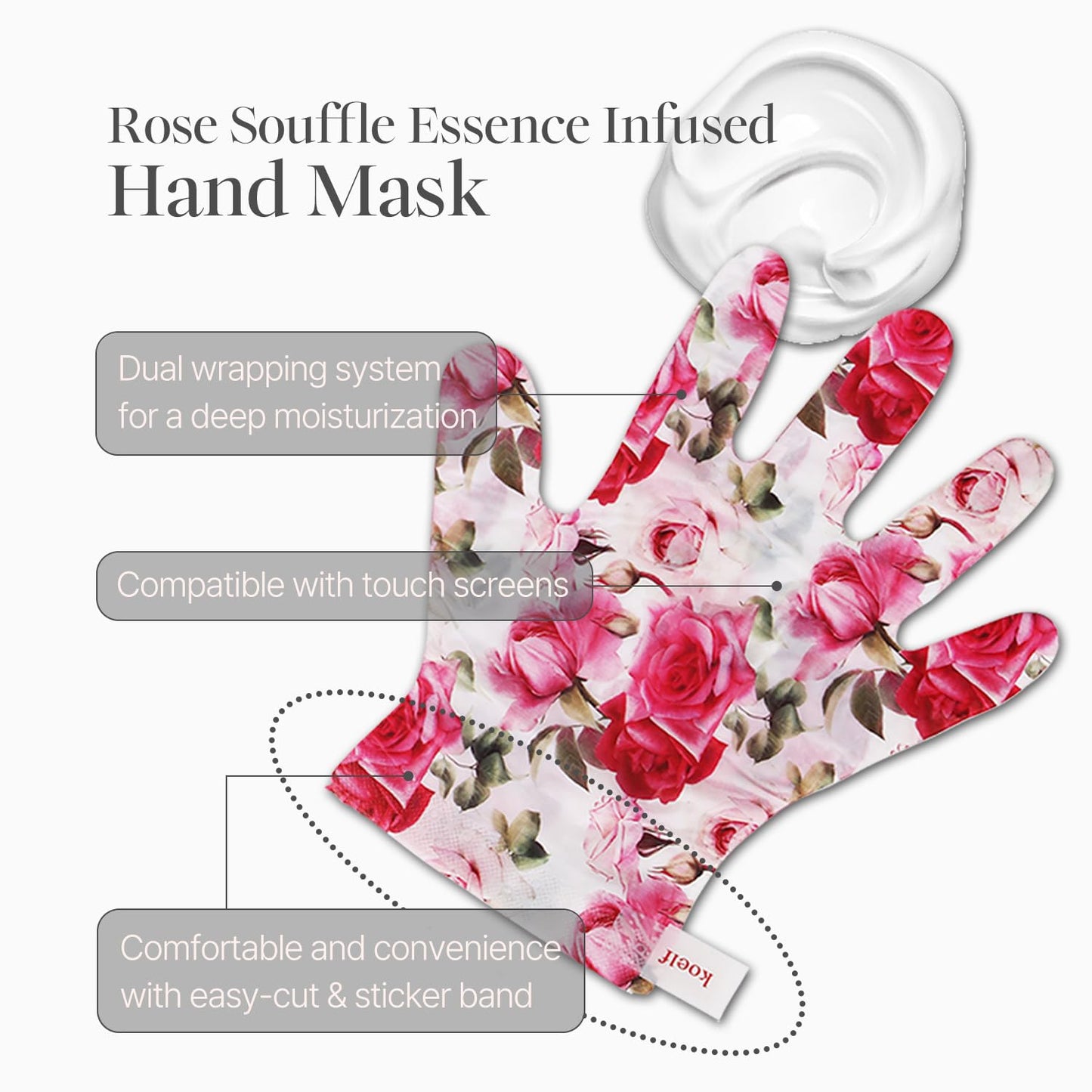 Koelf PETITFEE Rose Petal Satin Hand Mask (5pairs) - Intensive Nourishing, Moisturizing Gloves, Rose Scented Hand Repair Masks with Peptide, Collagen, Shea Butter for Silky Smooth Hand Treatment