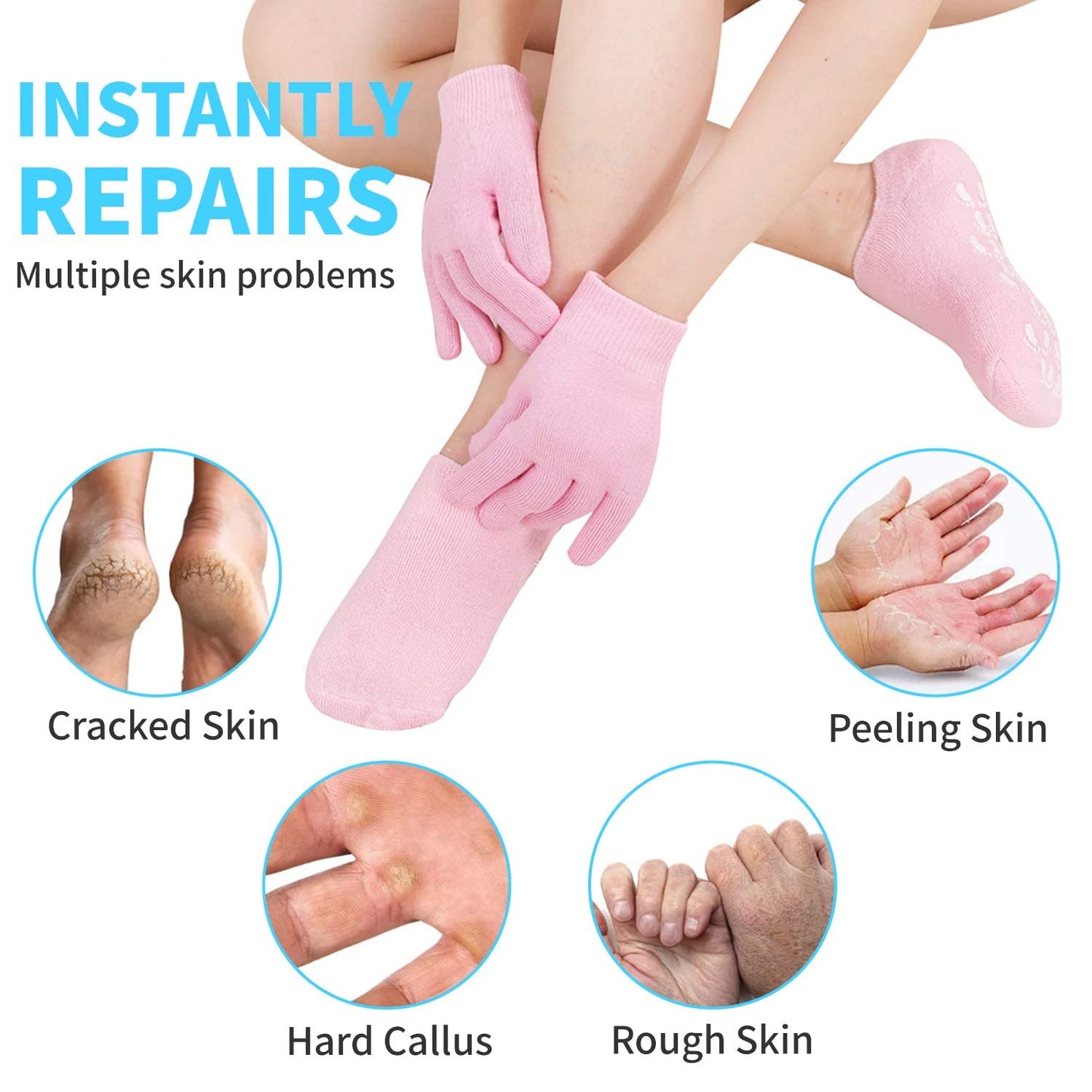 4 PCS Moisturizing Gloves and Socks, Gel Spa Moisturizing Therapy Sock & Glove, Soften Repairing Dry Cracked, Hands Feet Skin Care, Effective in Repair Dry and Chapped Hands and Feet Skin Care(Small)