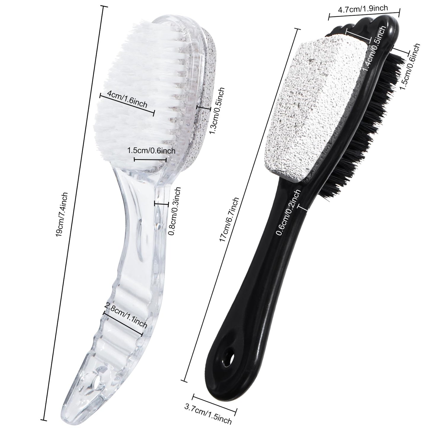 4 Packs Foot Pumice Stone Brush Callus Remover, Beomeen 2 in 1 Foot Shower Pedicure Scrubber with Handle, Foot File with Dense Bristles for Deep Cleansing and Exfoliation, Dry Skin Removal