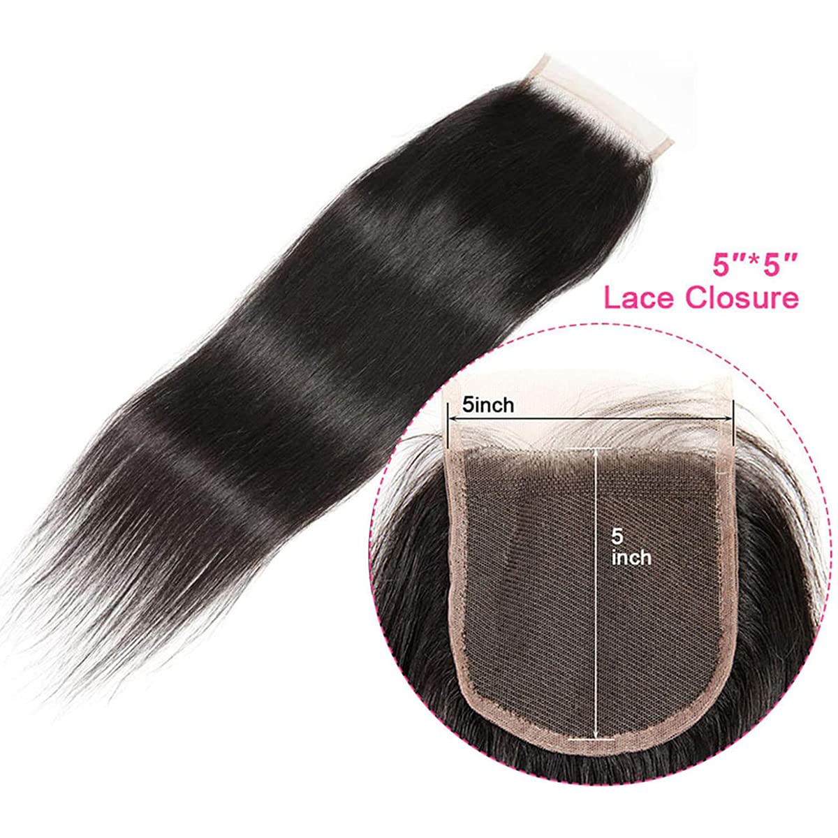 5x5 Lace Closure Straight Closure Human Hair 5x5 Closure Straight Natural Hairline Free Part Pre Plucked Closure with Baby Hair(14inch)
