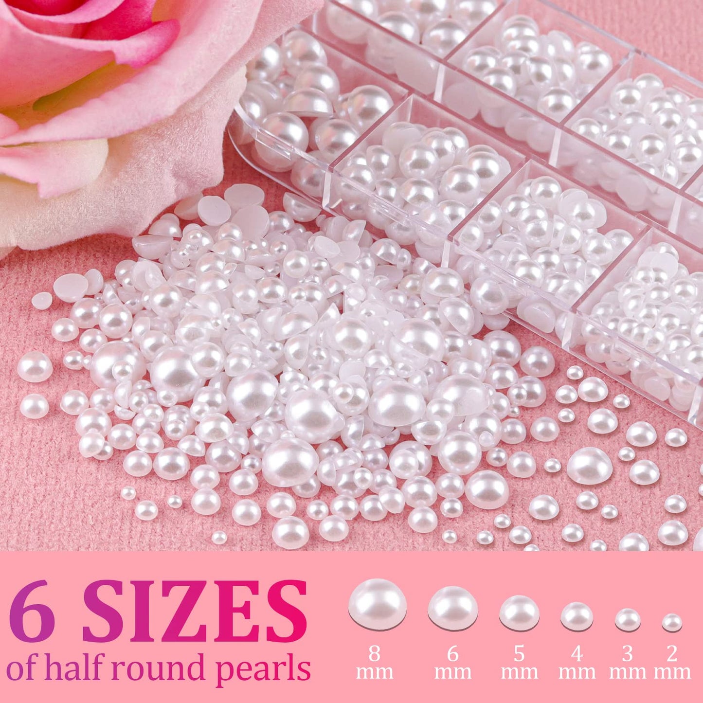 2700 Pcs Flat Back Pearls Kits 1 Box of Flatback White+1 Box of Beige Half Round Pearls with Pickup Pencil and Tweezer for Home DIY and Professional Nail Art, Face Makeup and Craft