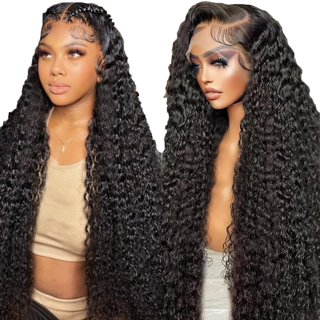 13x6 Deep Wave Lace Front Wigs Human Hair 200 Density Pre Plucked Glueless HD Transparent Lace Front Wigs Human Hair 20 Inch Deep Wig Brazilian Lace Frontal Wigs with Baby Hair Free Part