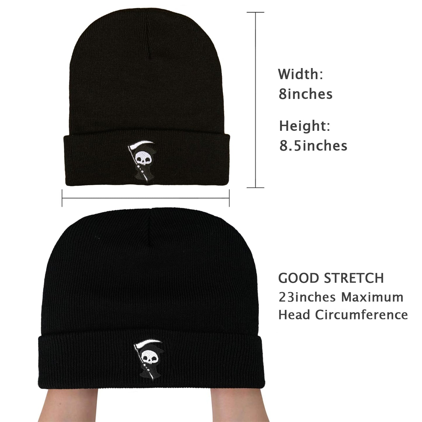 gswirmchsq Ghost Beanie Hat Black, Cute Funny Goth Embroidery Winter Knit Skull Cap for Adult Men Women
