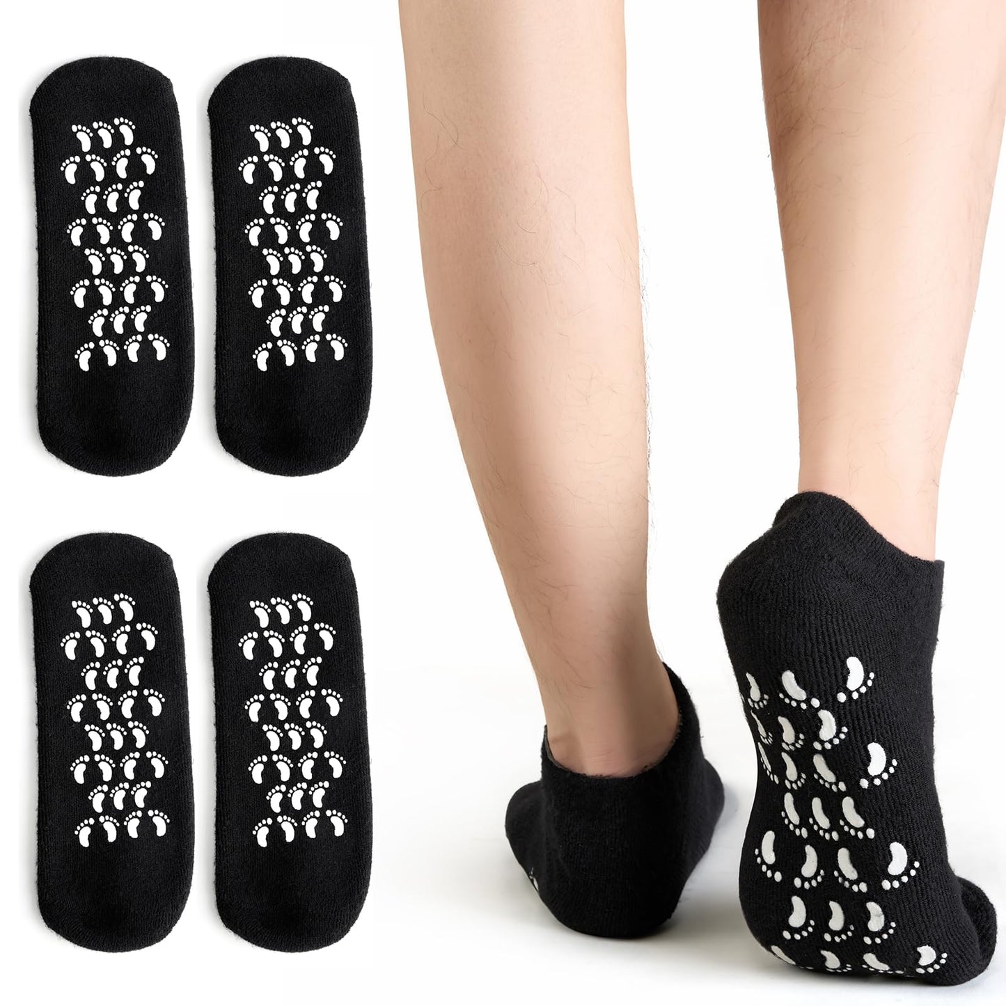 MoyRetty 2 Pairs Moisturizing Silicone Socks for Men - Large Size, Black, Ultimate Aloe-Infused Gel for Home Use - Say Goodbye to Dry Cracked Feet