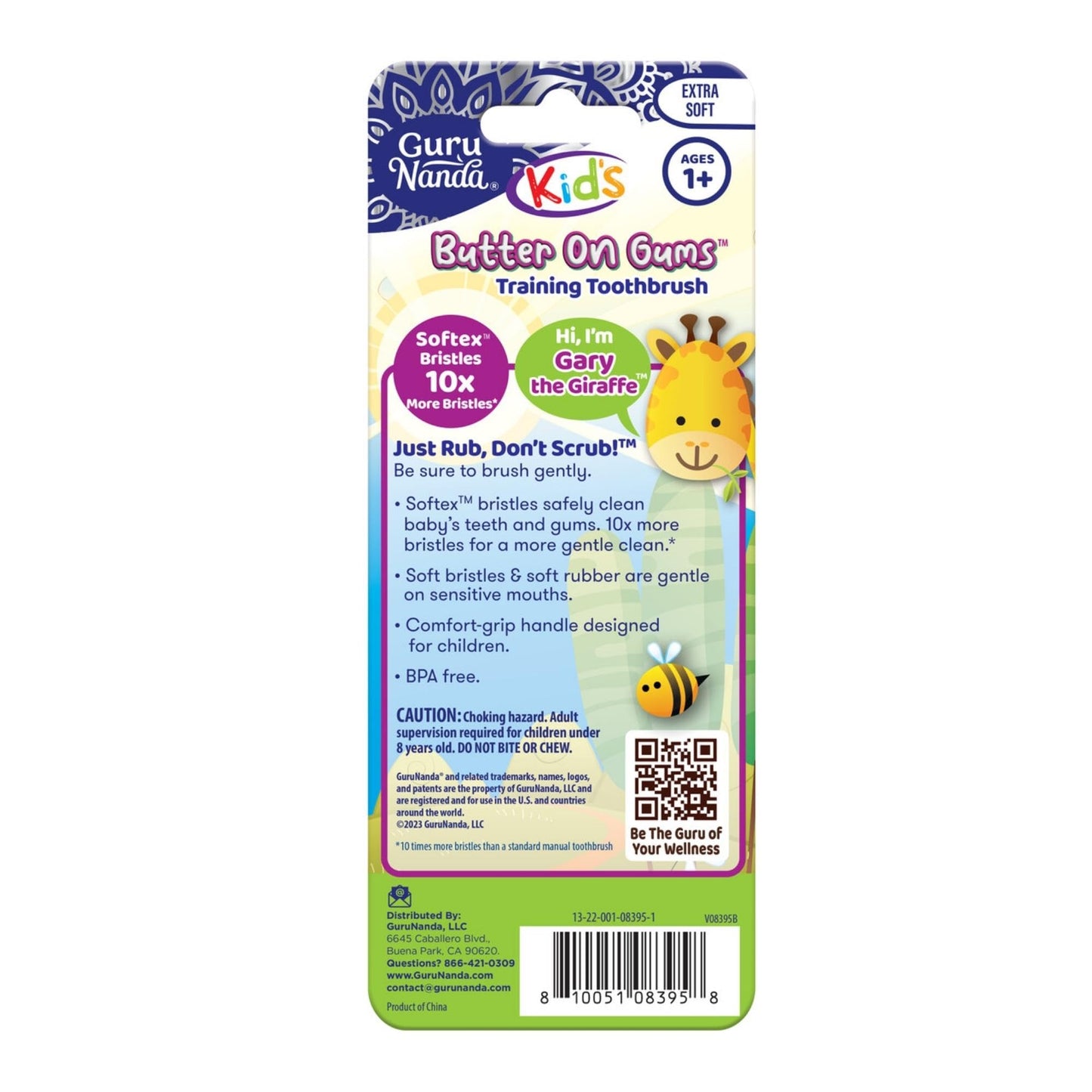 GuruNanda Kids Butter On Gums Cute Giraffe Toothbrush with Tongue Scraper & Cover - Super Soft Bristles for Gentle Cleaning -Ergonomic Handle (Age 1+) (Pack of 2)