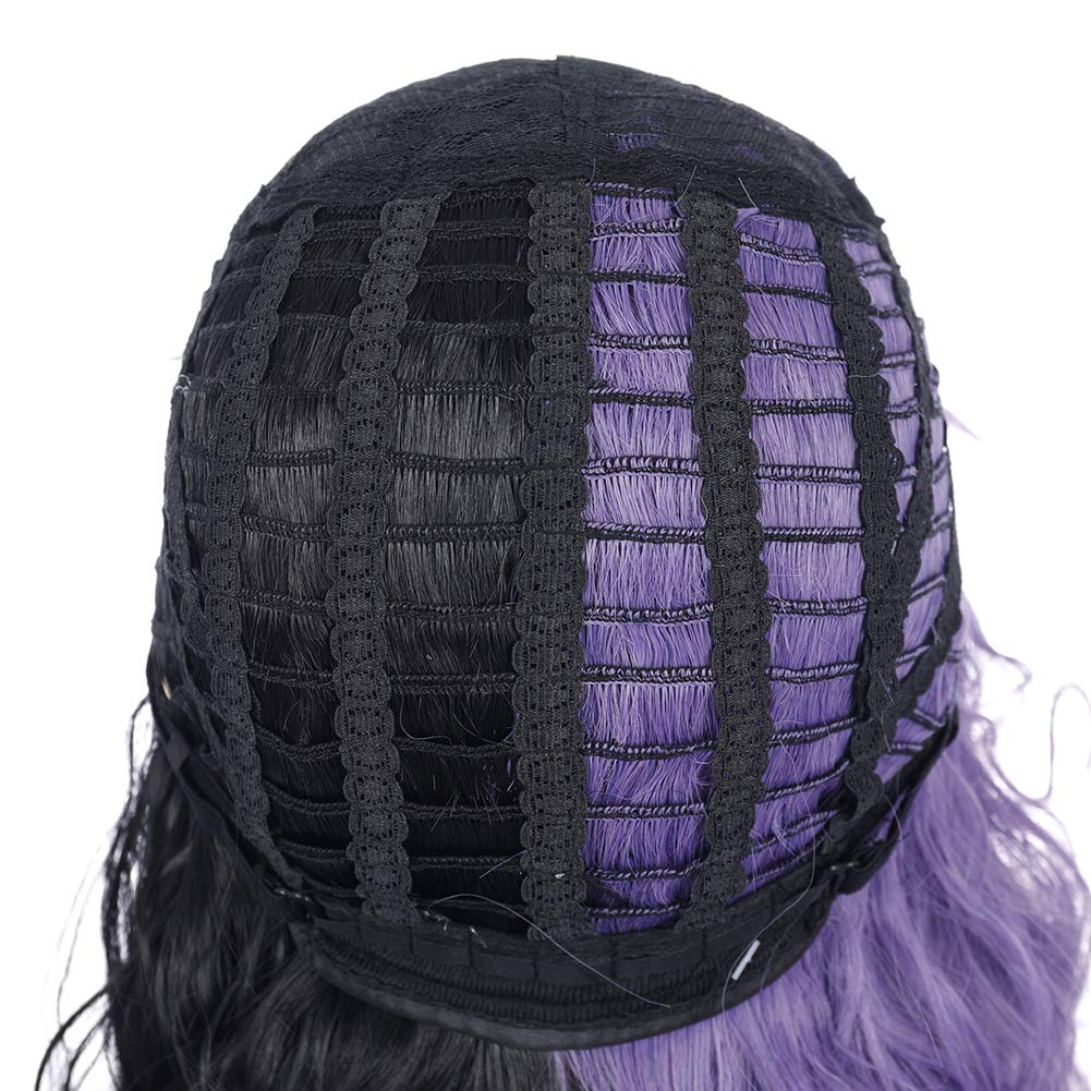 PATTNIUM Black Purple Wig Half purple Wig Short Curly Wig With Bangs Split Wig for Women Heat Resistant Synthetic Hair Cosplay Party Wig (Black and Purple)