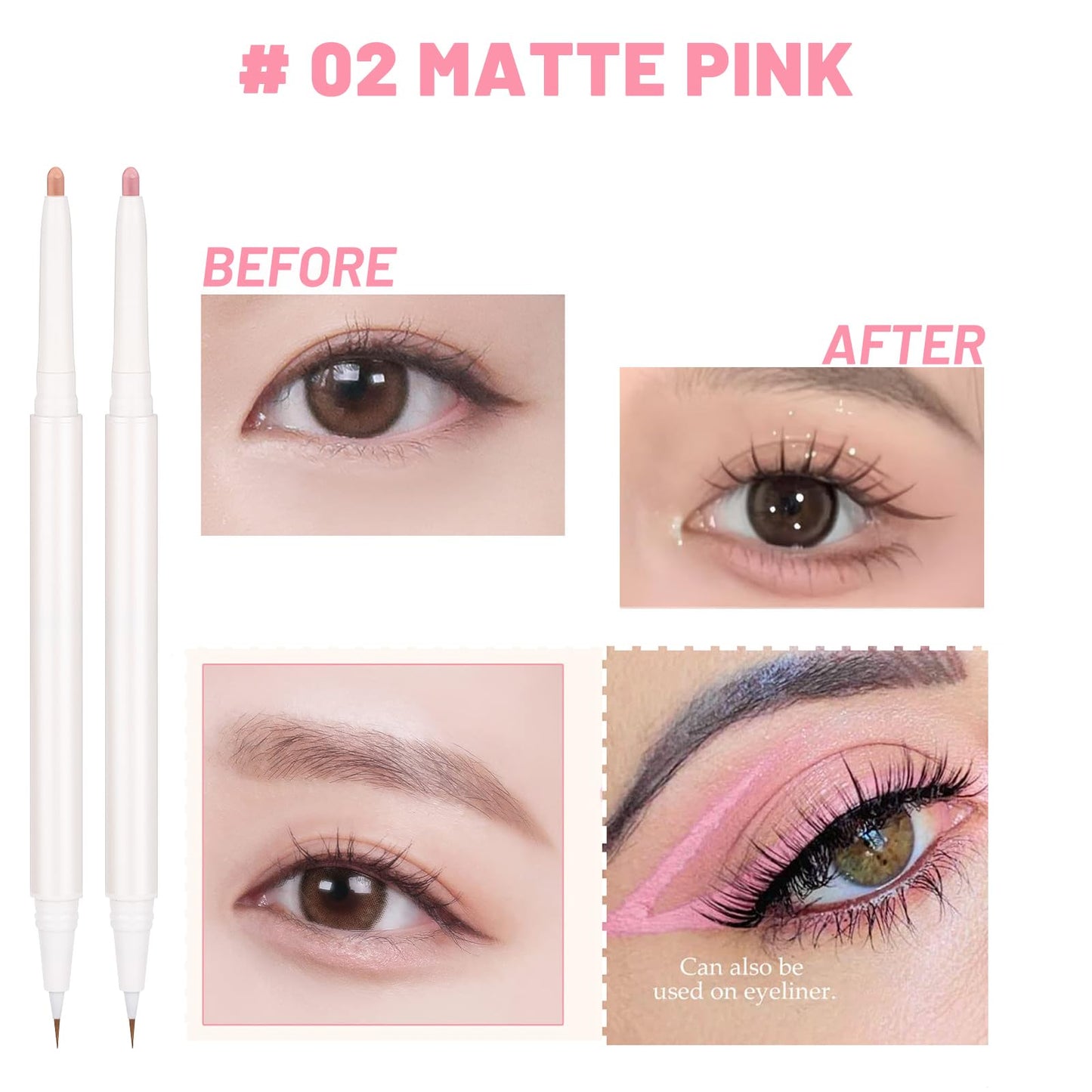 3PC Dual Ended Highlighter Makeup Pen, Glitter & Matte Nude EyeLiner & Eyeshadow, Contour liquid Liner 2 in 1 Eye Brightener Stick, Mulit-Funtional Long Lasting Lying Silkworm Pencil ( #01, #03, #04 )