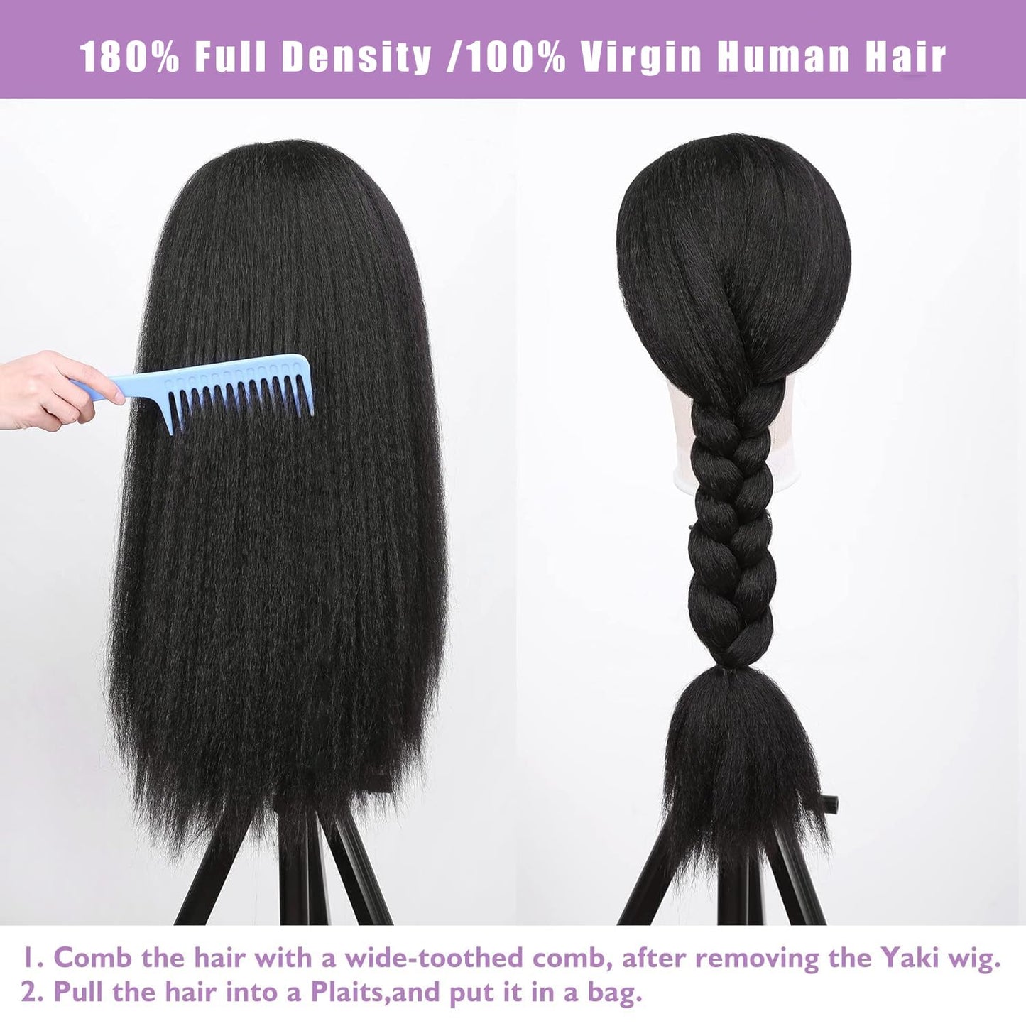 20inch Headband Wigs Human Hair 180% Density Half Wigs for Black Women Human Hair Kinky Straight Headband Wigs for Women 12A Yaki Straight Wig None Lace Front Wigs for Black Women Natural