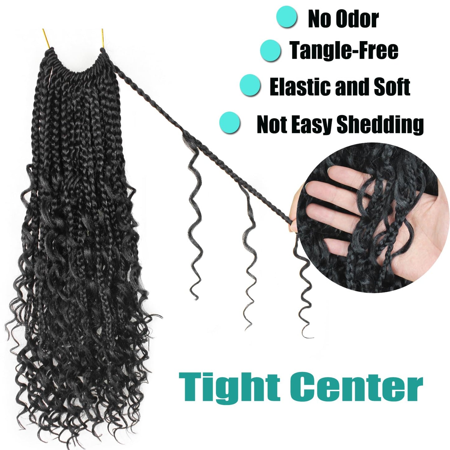 9 Pack Boho Braids Crochet Hair - 24 Inch Pre-looped Goddess Box Braids Crochet Hair Bohemian Crochet Boho Box Braids Crochet Braids With Curly Ends Synthetic Crochet Hair for Women(24 Inch,1B)