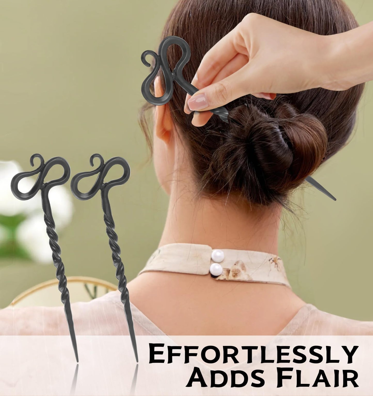 Twist Hand Forged Styling Pins Black Wicca Witch Hair Slide Renaissance Festival Hair Acceossories for Women Hair Stick