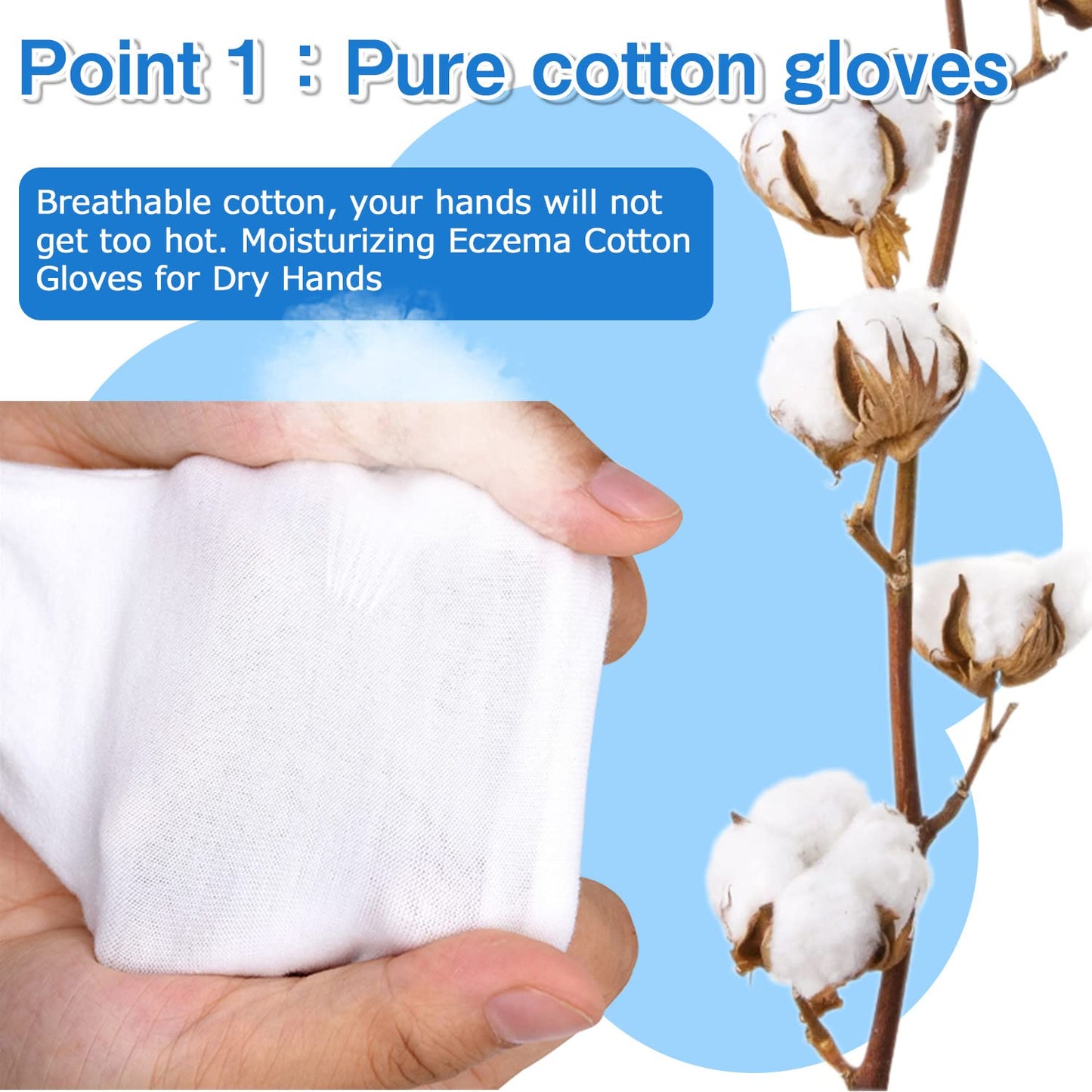 24Pcs Cotton Gloves for Dry Hands Moisturizing Gloves Cotton Gloves Eczema White Gloves for Men and Women and Kid, Stretchable Reusable Cloth Gloves for Spa Lotion Coin Jewelry Silver Inspection(L)