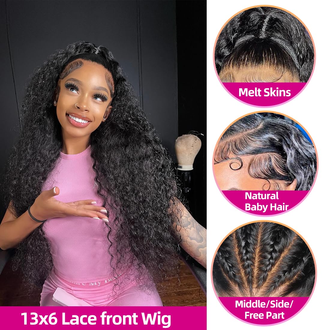 Ablvari 13x6 HD Lace Lace Front Wigs Human Hair 180% Density 13x6 Deep Wave Lace Frontal Wigs Human Hair Glueless Wigs for Black Women Pre Plucked with Baby Hair Natural Color 24 Inch