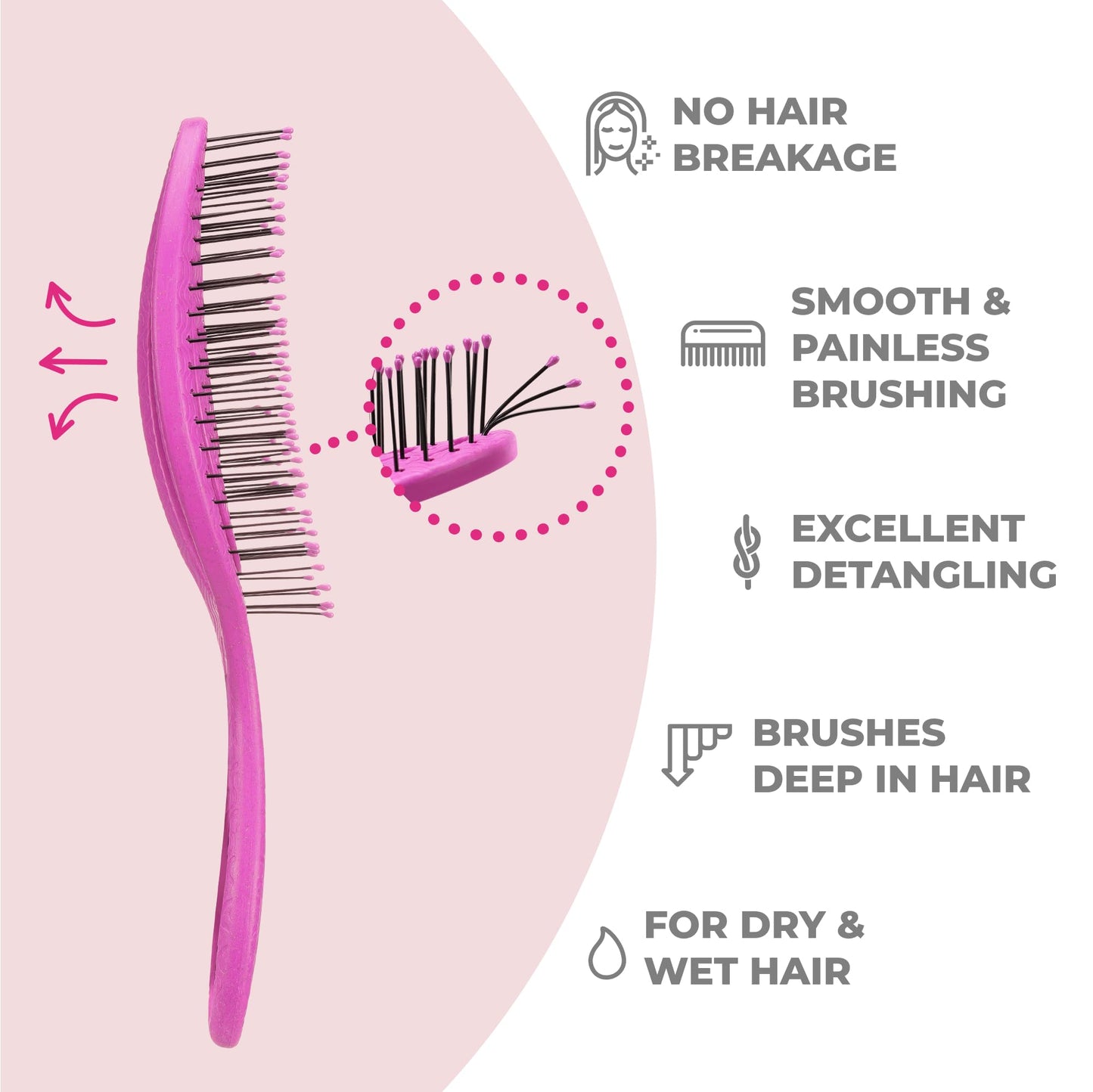 Ninabella Detangling Hair Brush for Women & Men - Does not Pull - Straightening Brushes for Straight, Curly & Wet Hair - Unique Spiral Hairbrush - Pink