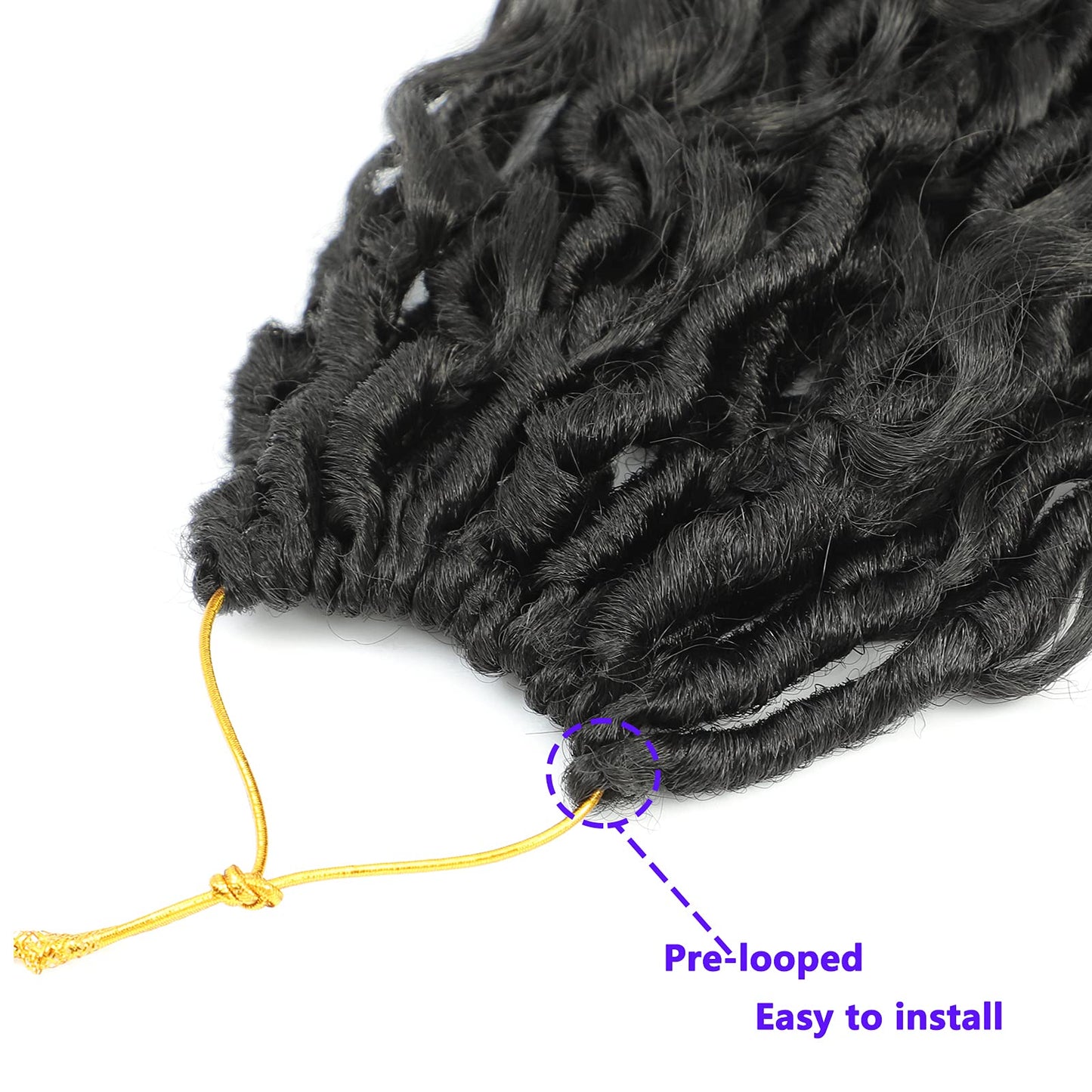 8 Packs Curly Faux Locs Crochet Hair, 14 Inch Goddess Locs Crochet Hair, Hippie Locs Braids Hair Extensions (14Inch, 8Packs, 1B)