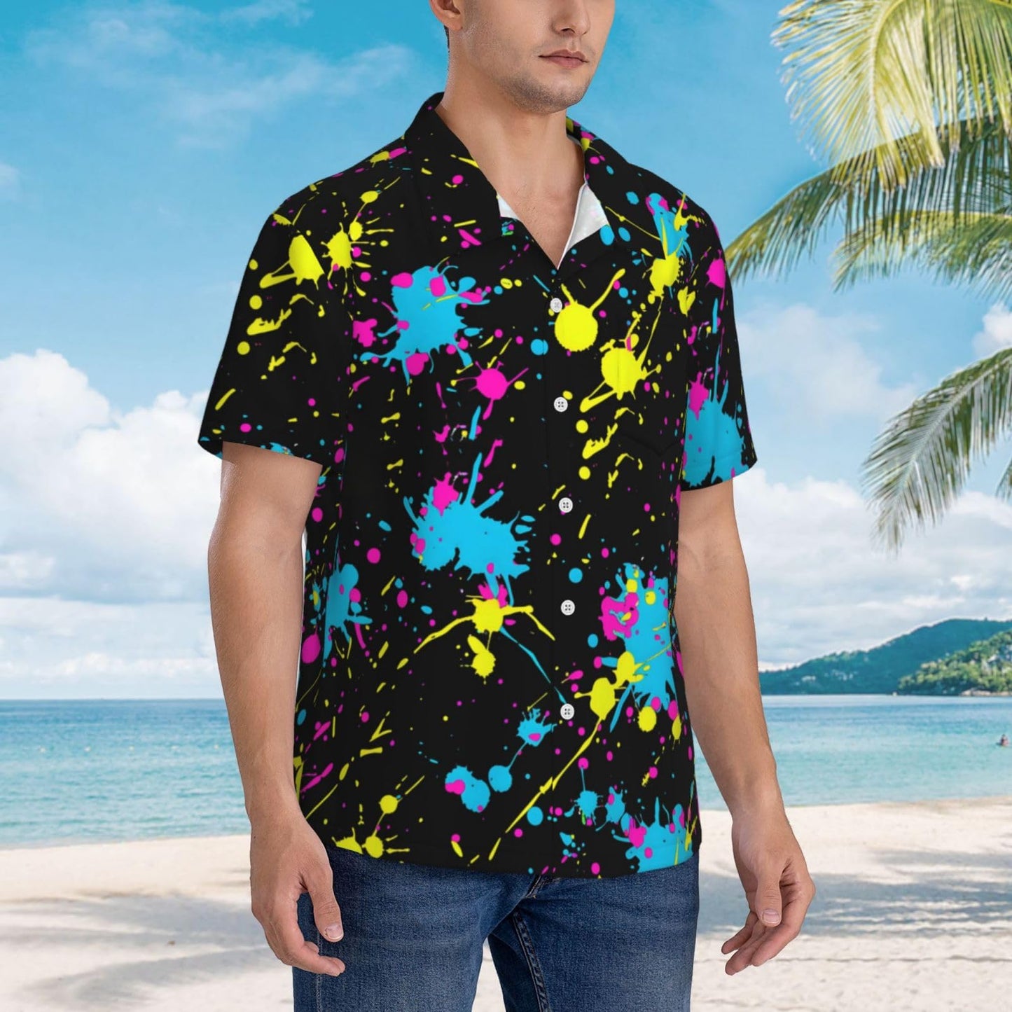 6 Neon Shirts For Men,80s outfit for men,rave outfits for men,festival outfits for men,rave outfits for men,Neon Party Outfits,Funny Hawaiian Shirts For Men Beach Outfits Sets With Bucket Hat 6-XL