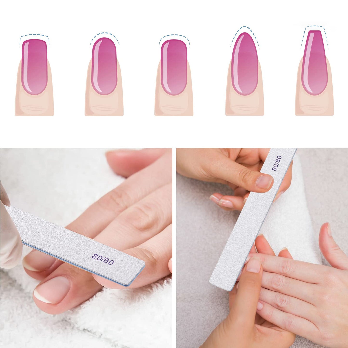 50 Count Rectangle Nail Files for Acrylic Nails, 80 Grit Coarse Nail File Reusable Emery Boards Manicure Tools