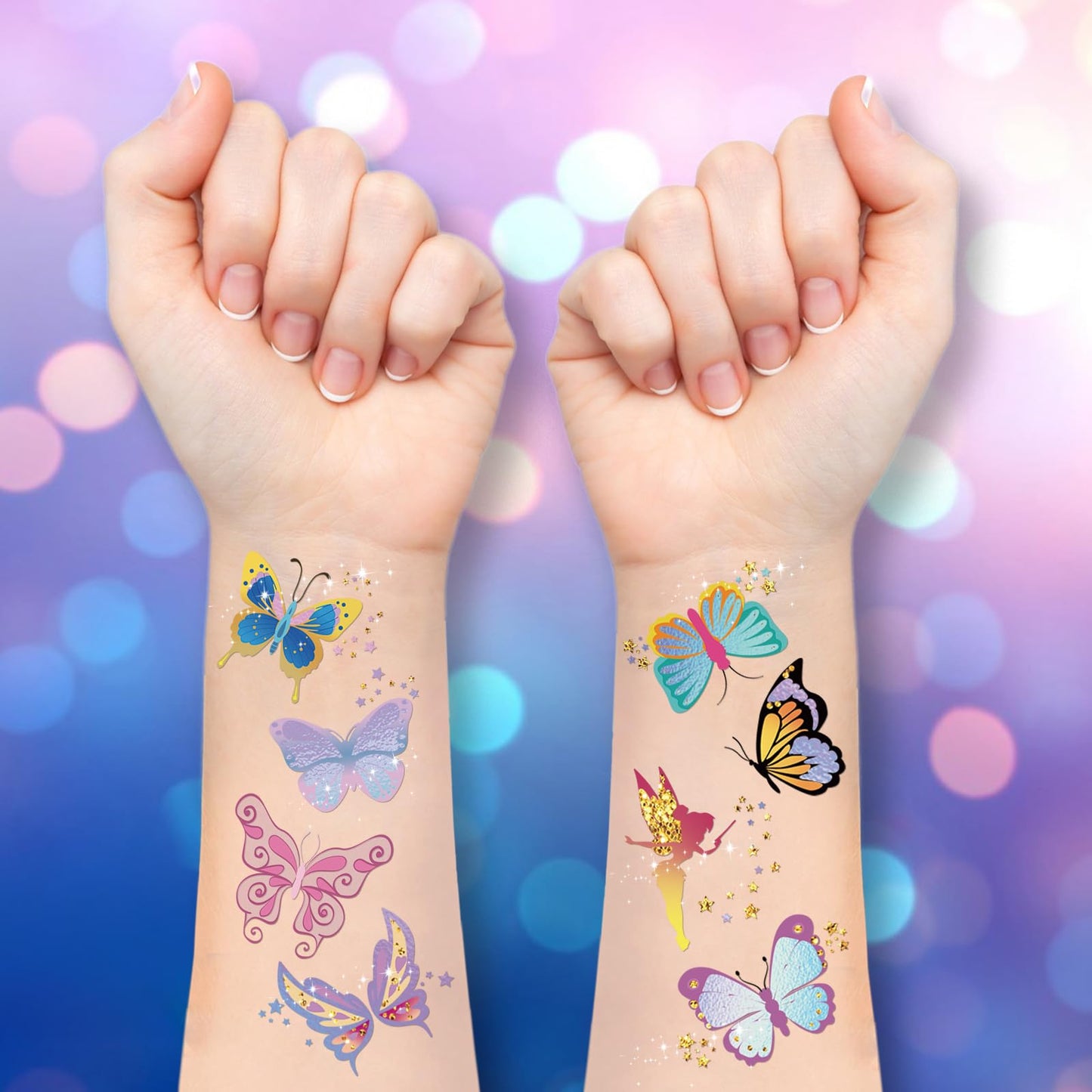 Waterproof Temporary Tattoos - 92pcs Butterfly Groovy Fake Tattoo for Kids, Stickers Party Favor Supplies Make Up Decoration, Festival Arts and Crafts Accessories Kits for Women Girls