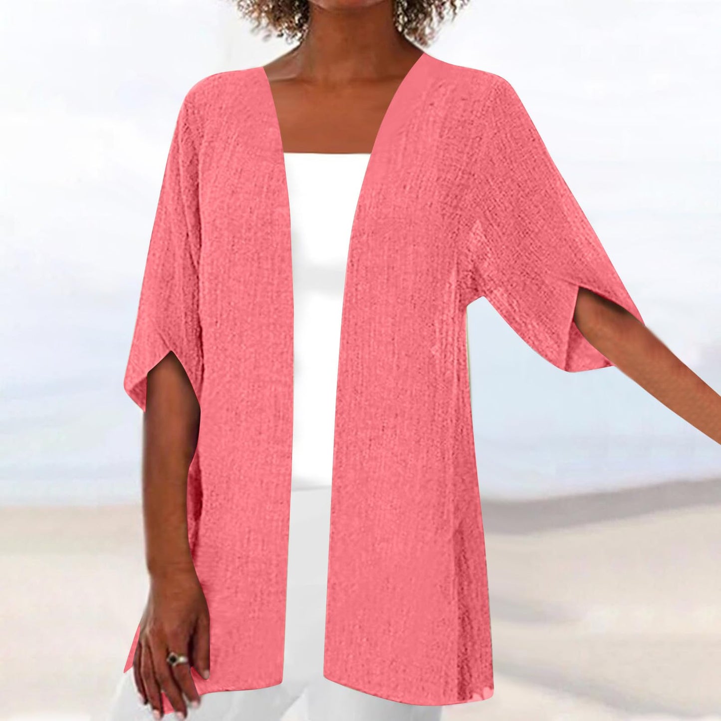Aboser Summer Cardigans for Women Lightweight Cardigans for Women Summer Linen Cardigan Casual Open Front Beach Cover Ups Half Sleeve Kimono Cardigan Past Orders Placed by Me Pink