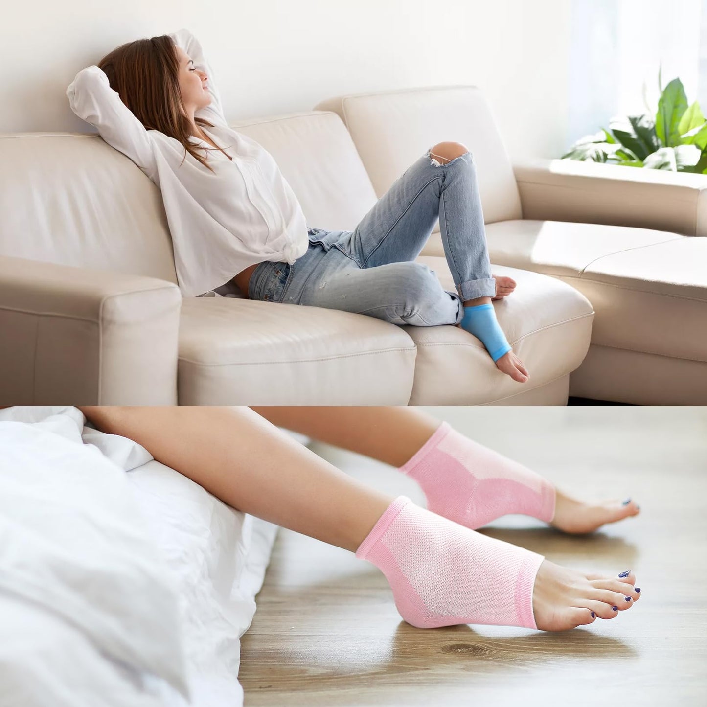 Moisturizing Heel Socks for Cracked Heel Treatment - Promifun 2 Pairs Moisturizer Socks for Dry Cracked Feet - Cracked Heel Repair - Heel Socks for Women & Men (Blue & Pink)