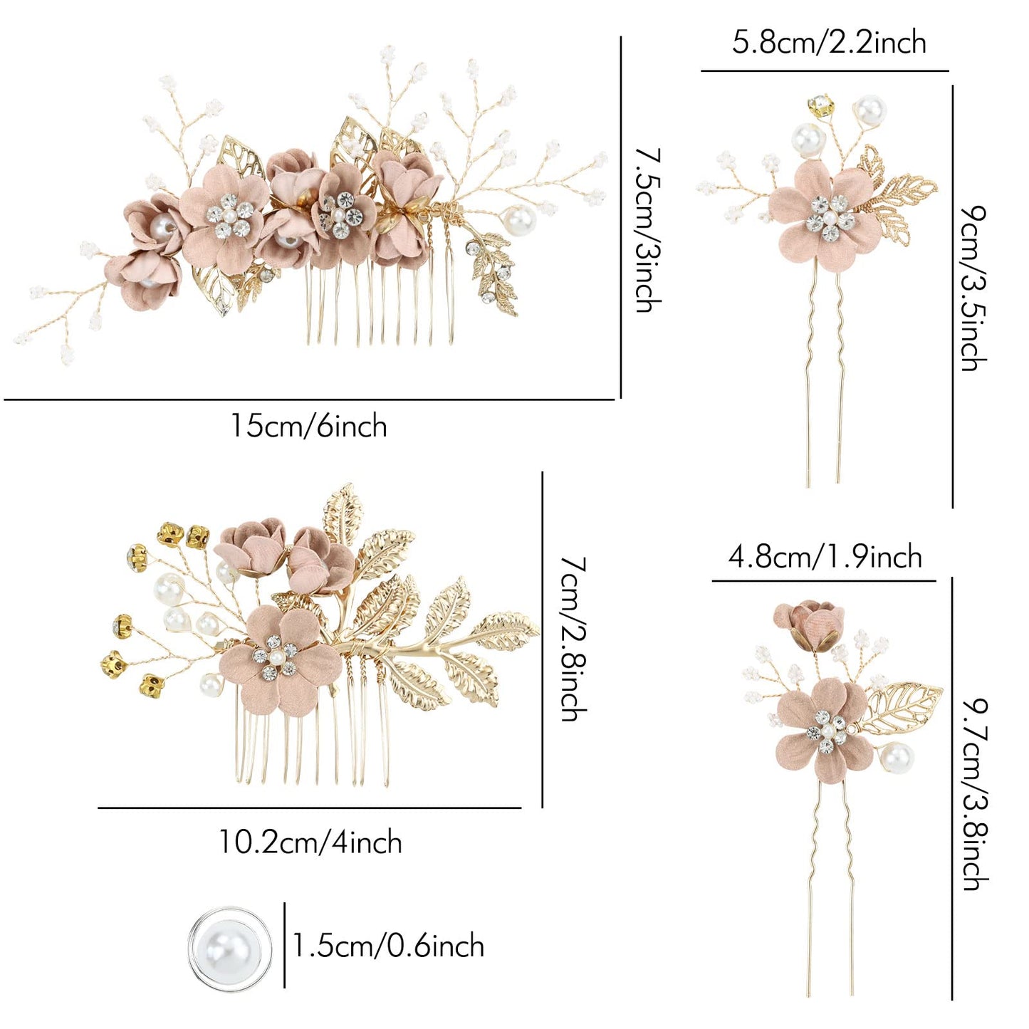 inSowni 20 Pack White Dusty Pink Blue Flower Bridal Wedding Hair Side Combs+Flower Hair Pins+Twist Spiral Pearl Hair Pins Floral Hair Pieces Headpieces Accessories for Brides Bridesmaids Women Girls