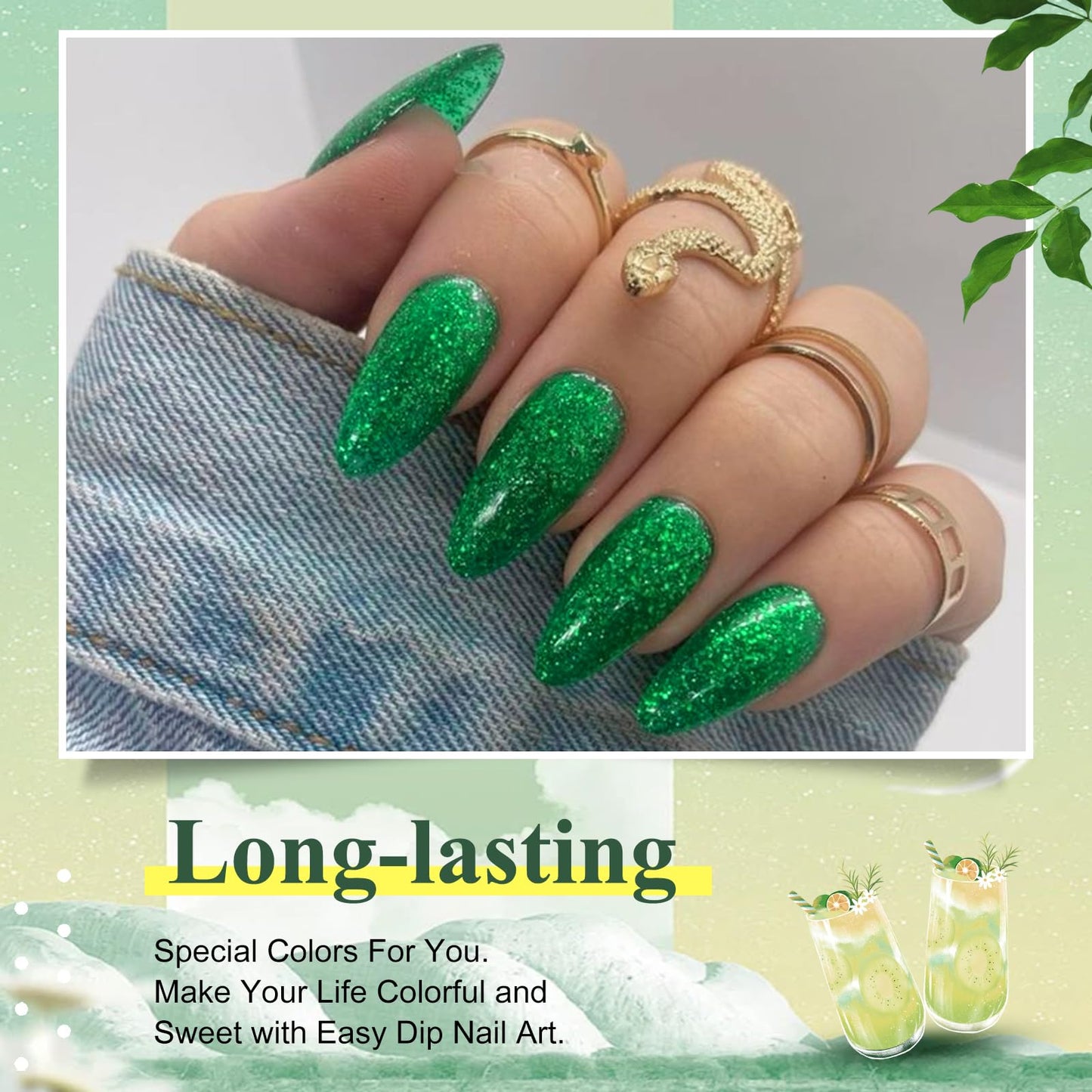 28g/Box Glitter Green Fine Dipping Powder No Lamp Cure Nails Dip Powder Like Gel Nail Natural Dry For Nail Salon£¬No.35