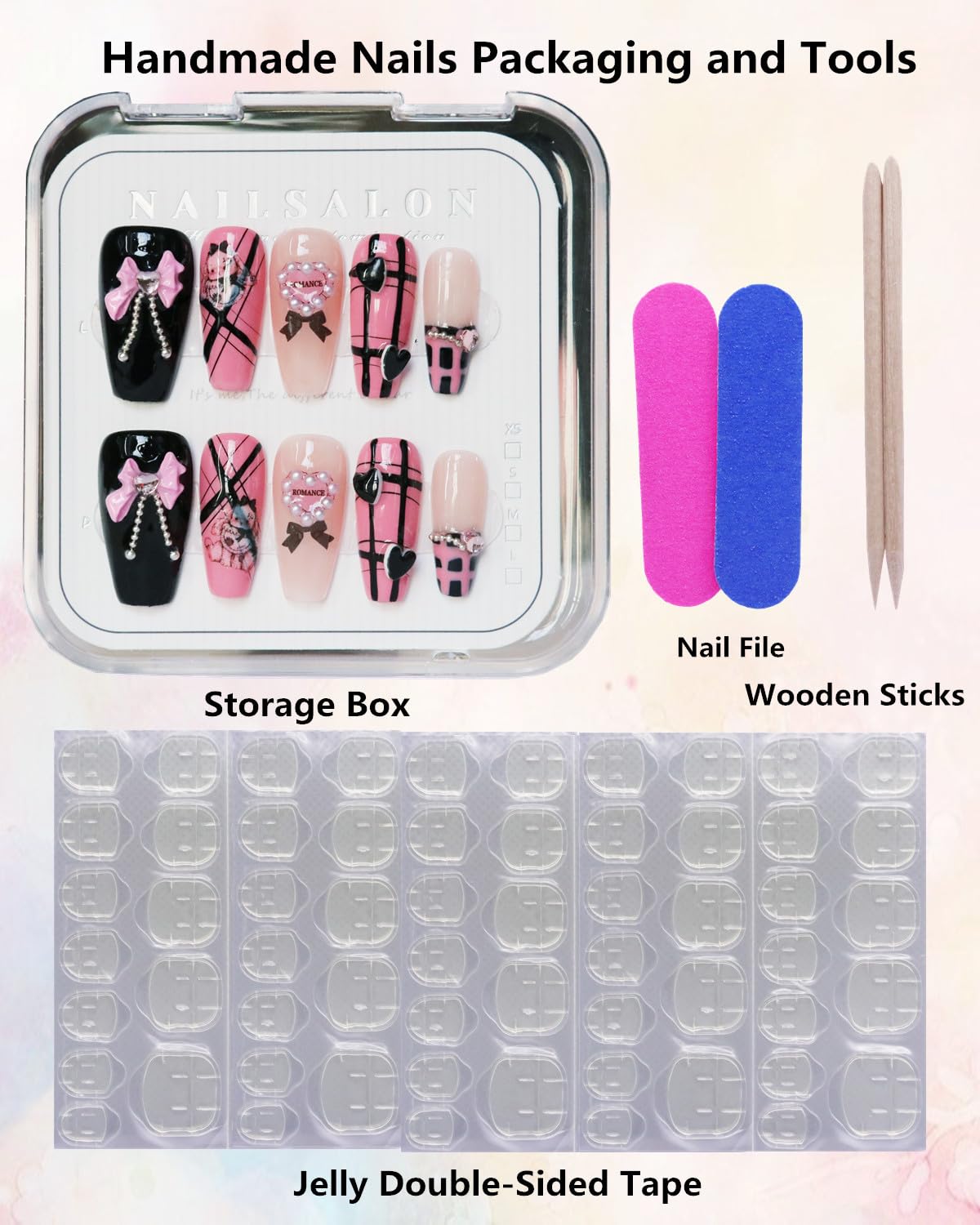 CAMILCY Press on Nails Handmade Nails Luxury Reusable Fake Nails For Girls Long Coffin Armor Pink Black Butterfly Hand Painted Salon Loveful Design Acrylic Gel UV Finished For Women 3D Nails 10PCS L