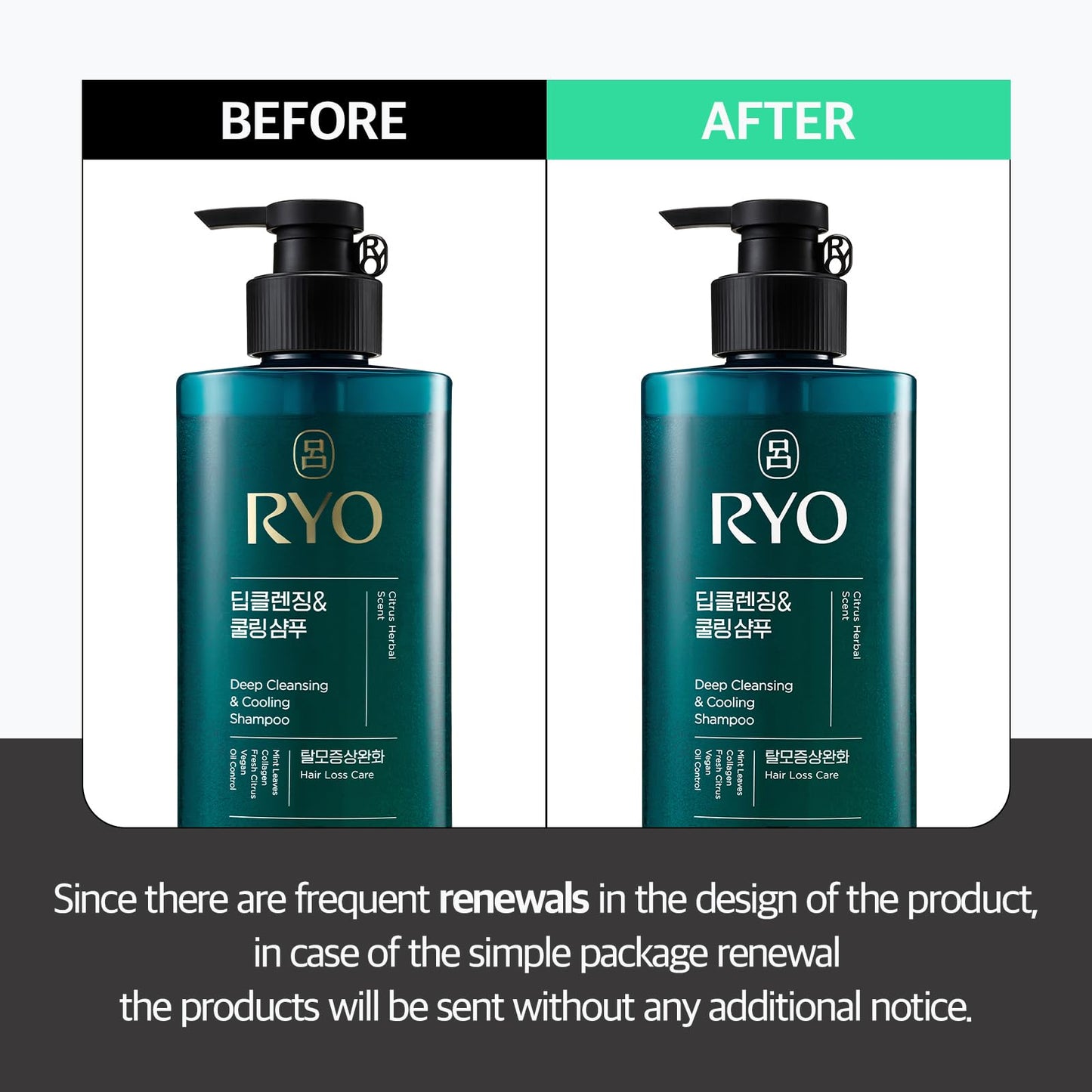 RYO Deep Cleansing Shampoo with Korean Ginseng & Caffeine - Cooling and Refreshing for Oily Scalp, Hair Loss Care, Anti-Dandruff, Sebum Control, 16.2 Fl Oz.