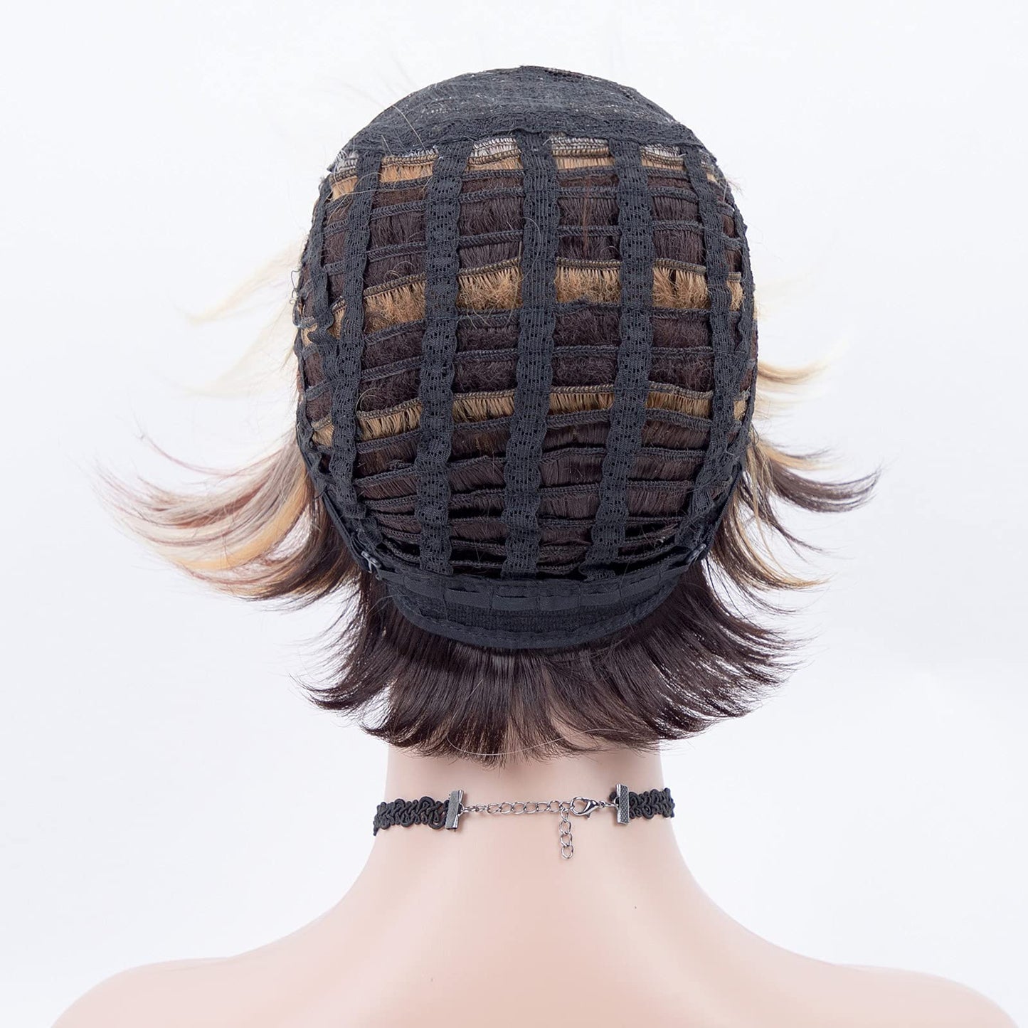 RENERSHOW Short Wigs for White Women Layered Brown Ombre Blonde Pixie Wig Synthetic Short Hair Wig with Bangs Mix Color Natural Looking Daily Party