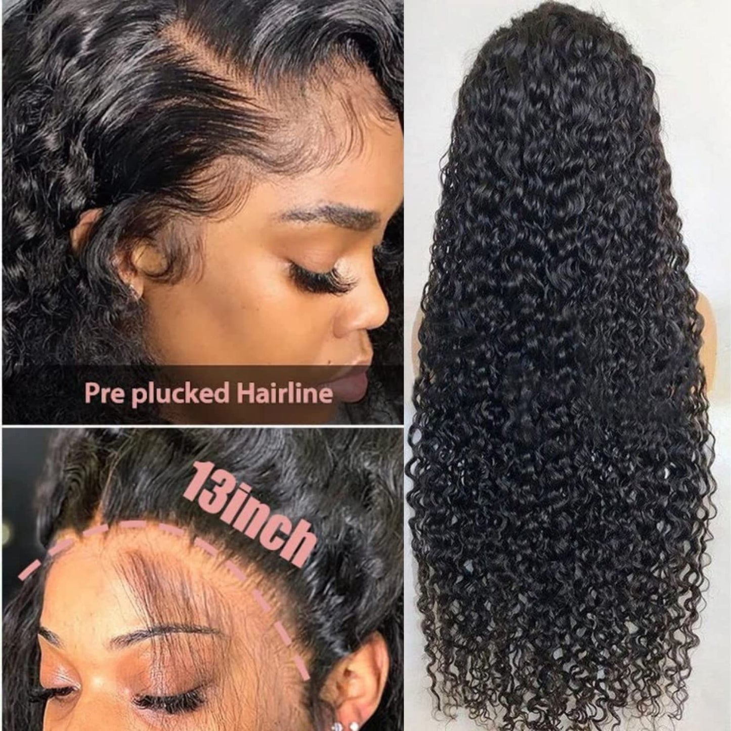 24inch Water Wave Lace Front Wigs Human Hair 13x4 HD Transparent Curly Lace Frontal Wigs for Black Women Glueless Curly Lace Front Wigs Pre Plucked with Baby Hair Nature Hairline 150% Denisty