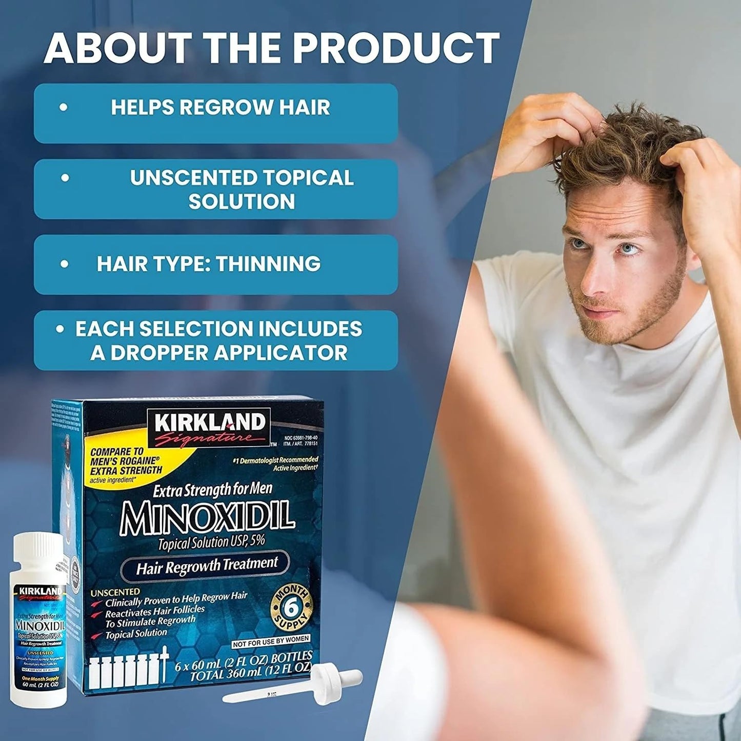 Minoxidil-5% Extra Strength Hair Regrowth for Men, 6 Month Supply