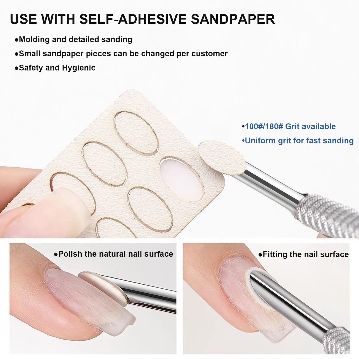HaimiLiya Pre-treatment Cuticle Pusher, Russian Prep Nail Pushers, Dual Ended Cuticle Remover with 100/180 Grit Sandpaper Sheets, Nail Care for Manicure Pedicure Nail Art