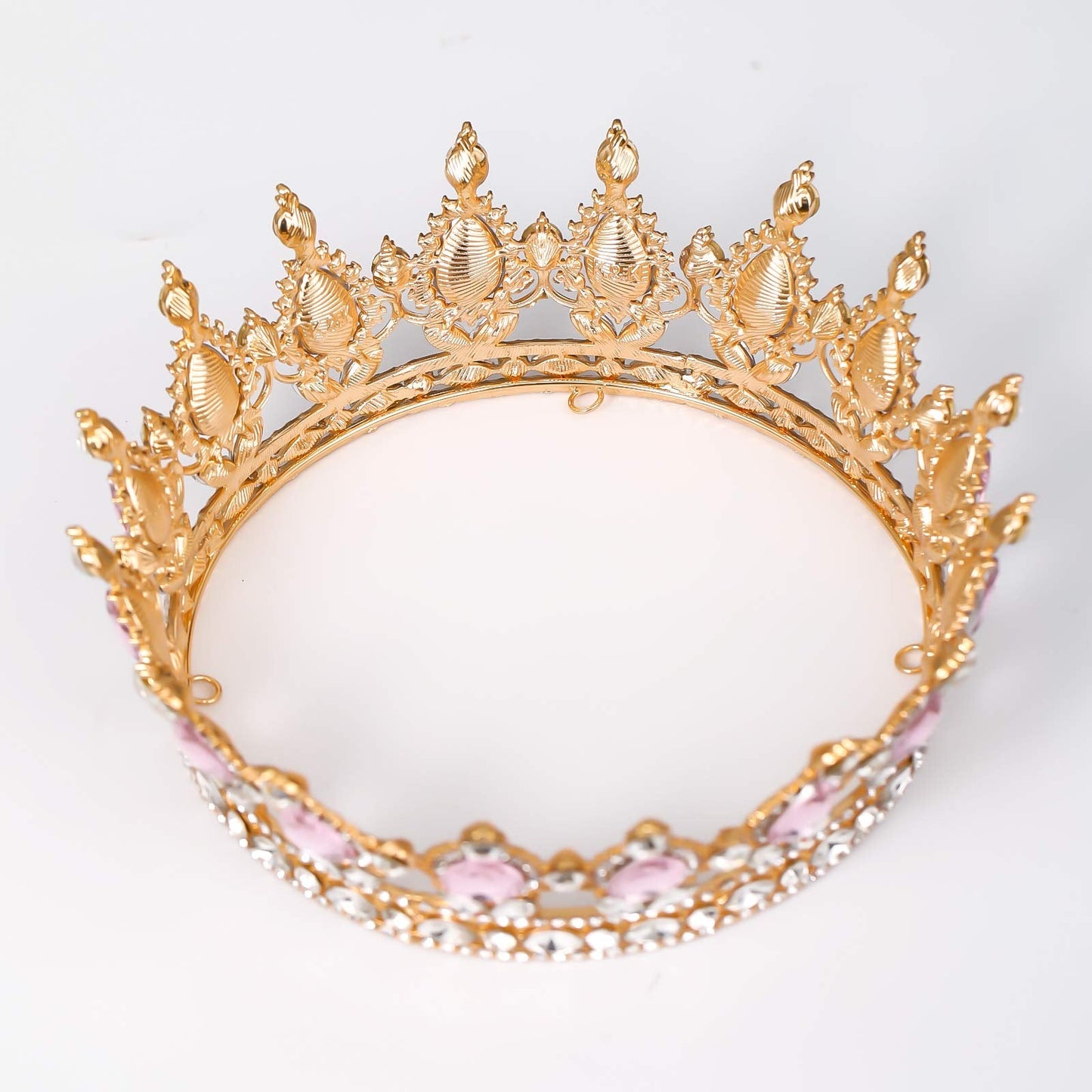 FORSEVEN Queen Crown Rhinestone Wedding Crowns and Tiaras for Women Costume Party Hair Accessories Princess Birthday Crown Crystal Bridal Crown (Gold+Pink)