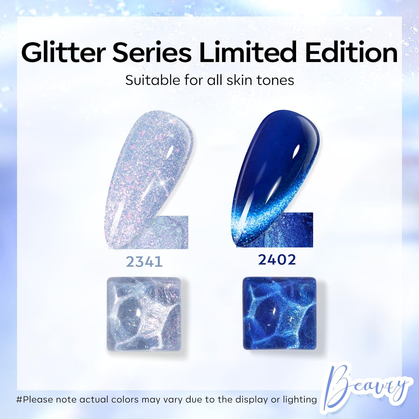 modelones Gel Nail Polish Set 2 PCS 15 ML Blue Cat Eye Gel Nail Polish Glitter Galaxy Dark Blue 9D Nail Gel Polish With Magnet Light Blue White Shimmer Soak Off Led Nail Art Gel DIY Salon For Women