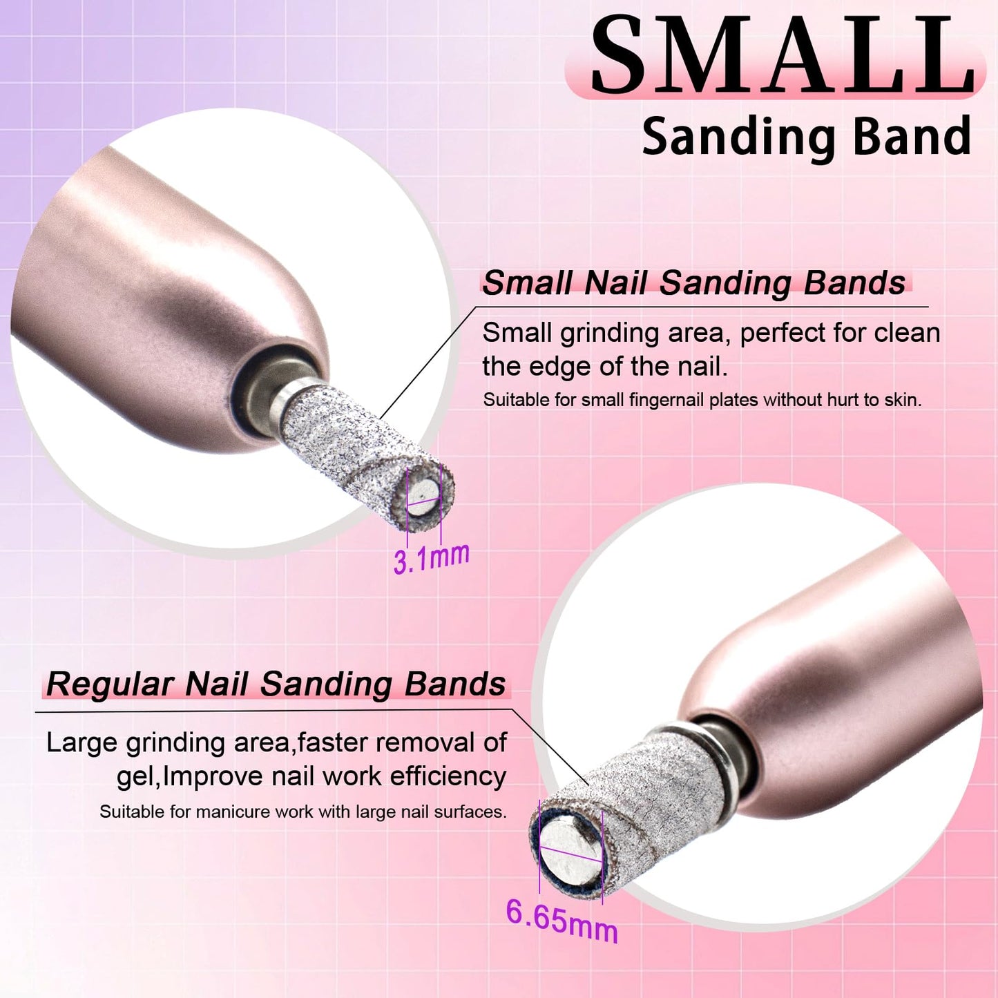 180 Grit Small Nail Sanding Sands, 200 Pcs Pink Sanding Bands for Nail Drill, 180 Fine Grit Sanding Bands for Nail with 3.1 MM Nail Drill Bit, Small Sanding Bands for Natural Nails Acrylic Gel