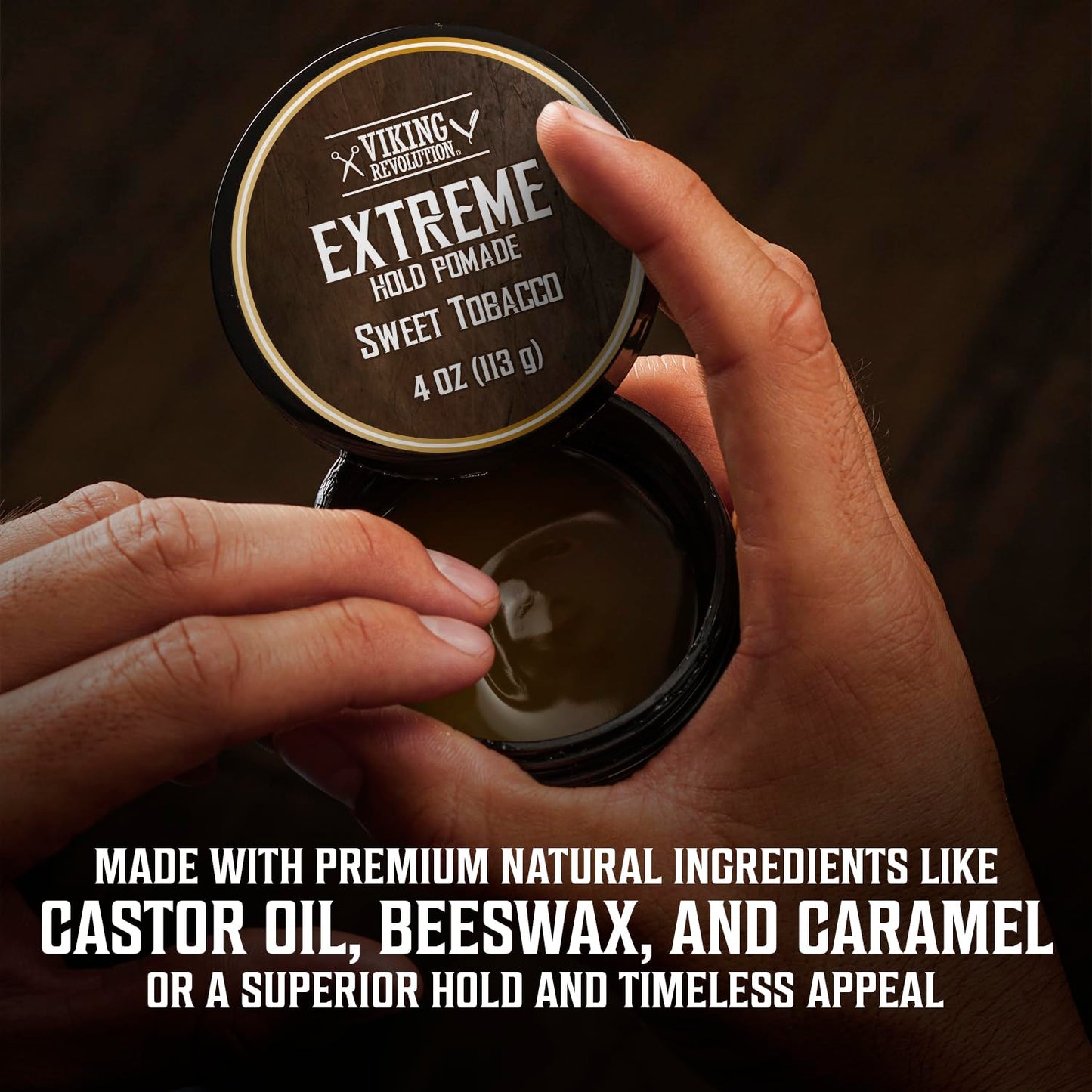 Viking Revolution Sweet Tobacco Hair Pomade for Men - Extreme Hold Hair Gel for Men Water Based - Mens Pomade Extra Firm Mens Hair Pomade Strong Hold - High Shine Mens Hair Cream (4oz)