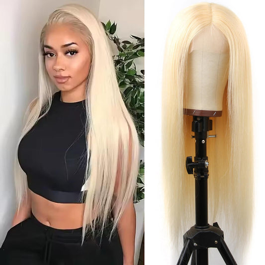 613 Blonde Lace Front Wig Human Hair 13x4 Lace Frontal Straight Wig Human Hair Pre Plucked with Baby Hair 180% Density Transparent Lace Frontal Straight Wigs for Woman with Natural Line(22Inch)