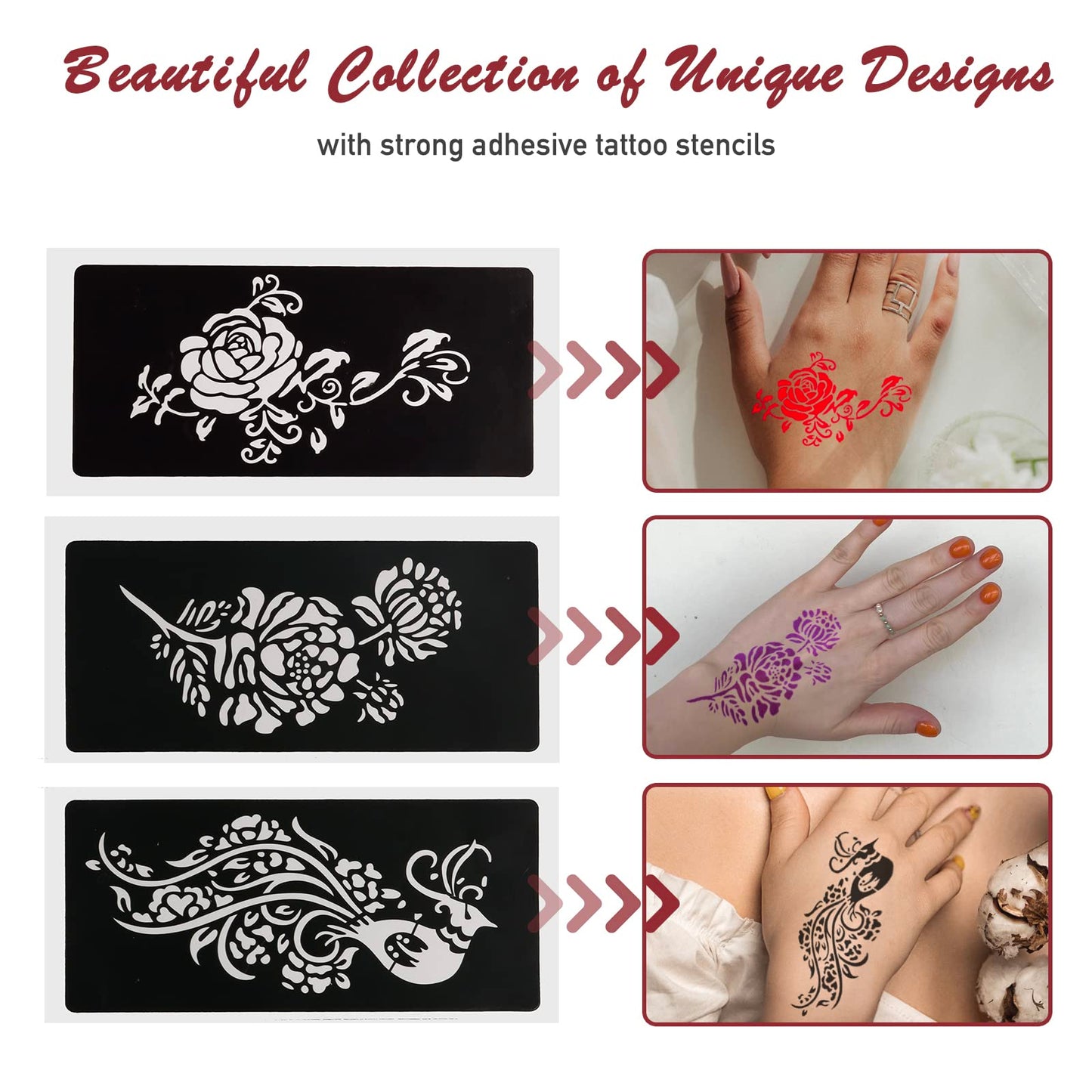 Kapopi Henna Tattoo Stencil Kit, Henna sexy temporary tattoo stickers For Women, girls and teenagers,Body Art Painting (Henna Tattoo Kit A)