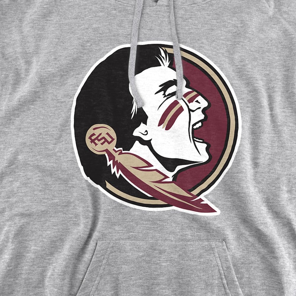 Florida State University FSU Seminoles Official Distressed Primary Unisex Adult Pull-Over Hoodie,Athletic Heather, Small