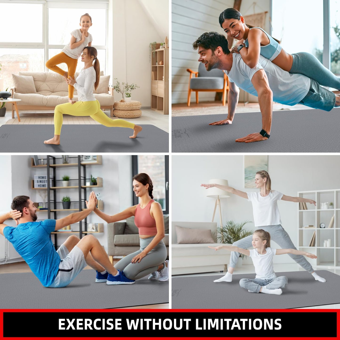GymCope 10MM Thick Yoga Mat, 72" x 48" Large Workout Mat for Home Gym, Edge-Seamed Design, Superior Grip, Shock-Absorbing Cushion, Ultimate Comfort and Protection for Yoga, Fitness Training