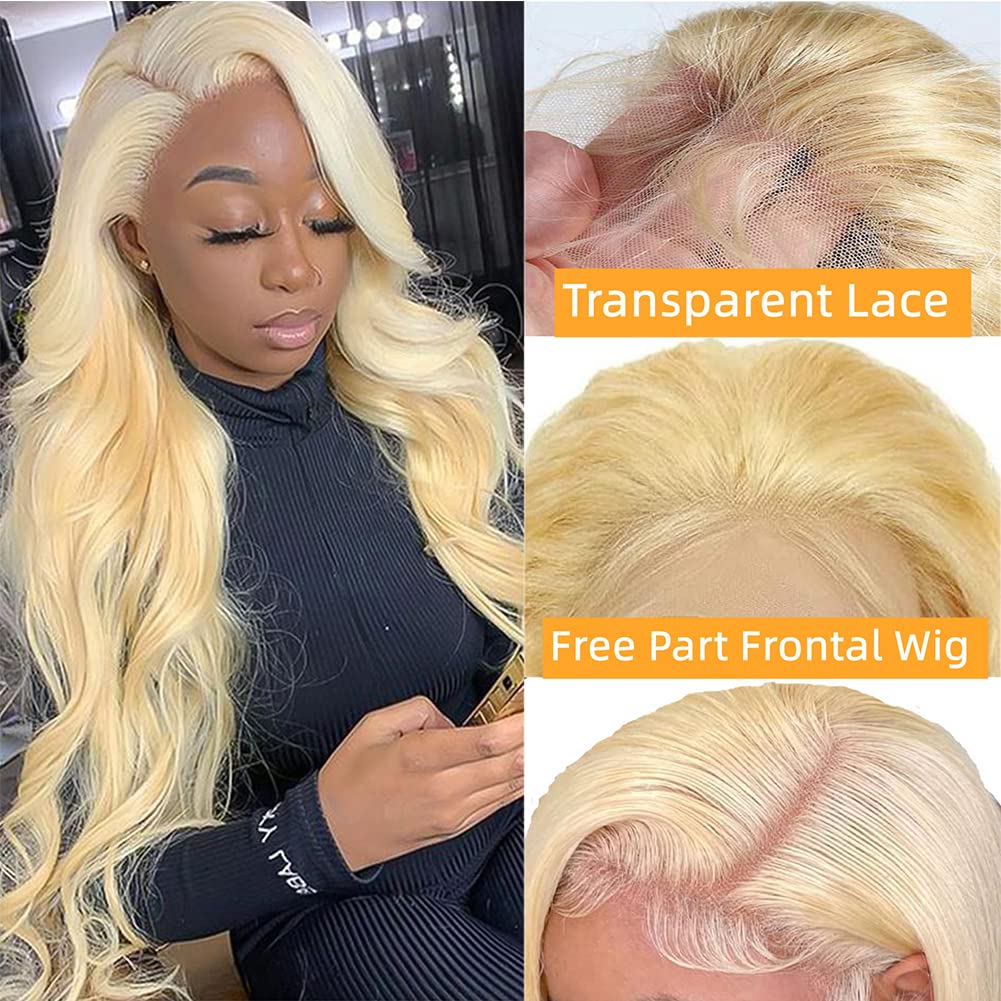 613 Lace Front Wig Human Hair Body Wave 22 Inch Free Part 613 HD Lace Frontal Wig Pre Plucked with Baby Hair Blonde 13x4 Lace Front Wigs Human Hair Wig for Women 10A Brazilian Virgin Hair 150% Density