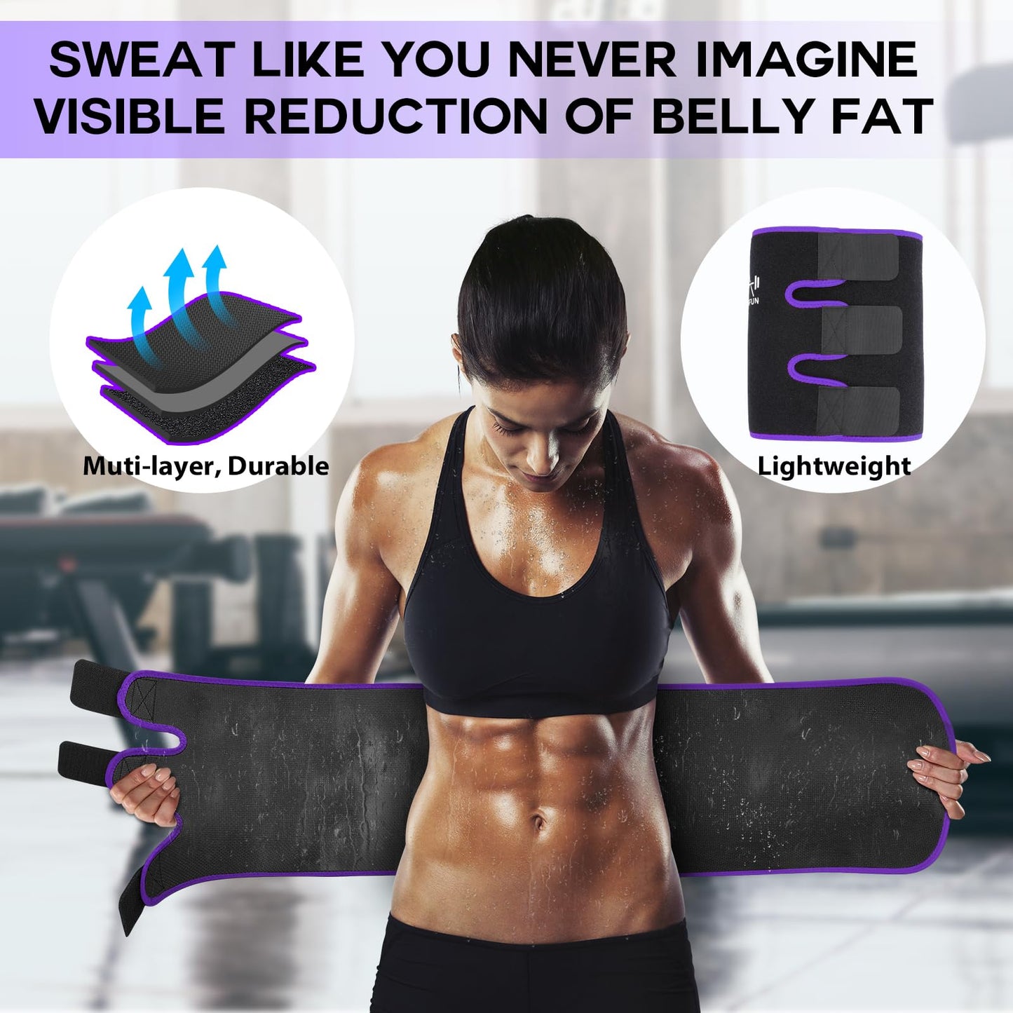 VIMUSFUN Waist Trimmer Belt Men Sweat Band Waist Trainer For Women Lower Belly Fat Tummy Stomach Wraps Waste Trainers Low Back Support Small/Medium/Large/Plus Size