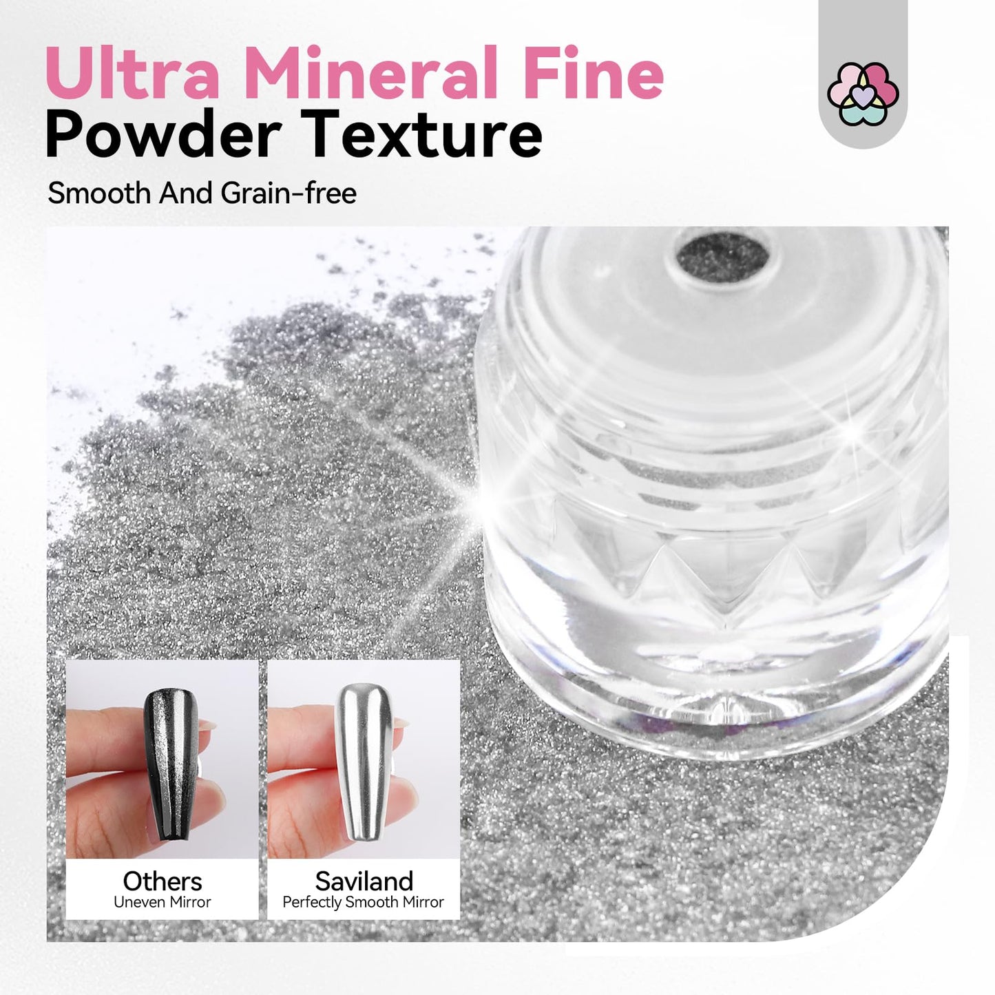 Saviland Silver Chrome Nail Powder - 1g Metallic Mirror Effect Chrome Powder for Gel Nails, Manicure Nail Art Pigment Silver Chrome Powder Nail Decoration Glitter Dust for Nail Art Gel Polish Home DIY