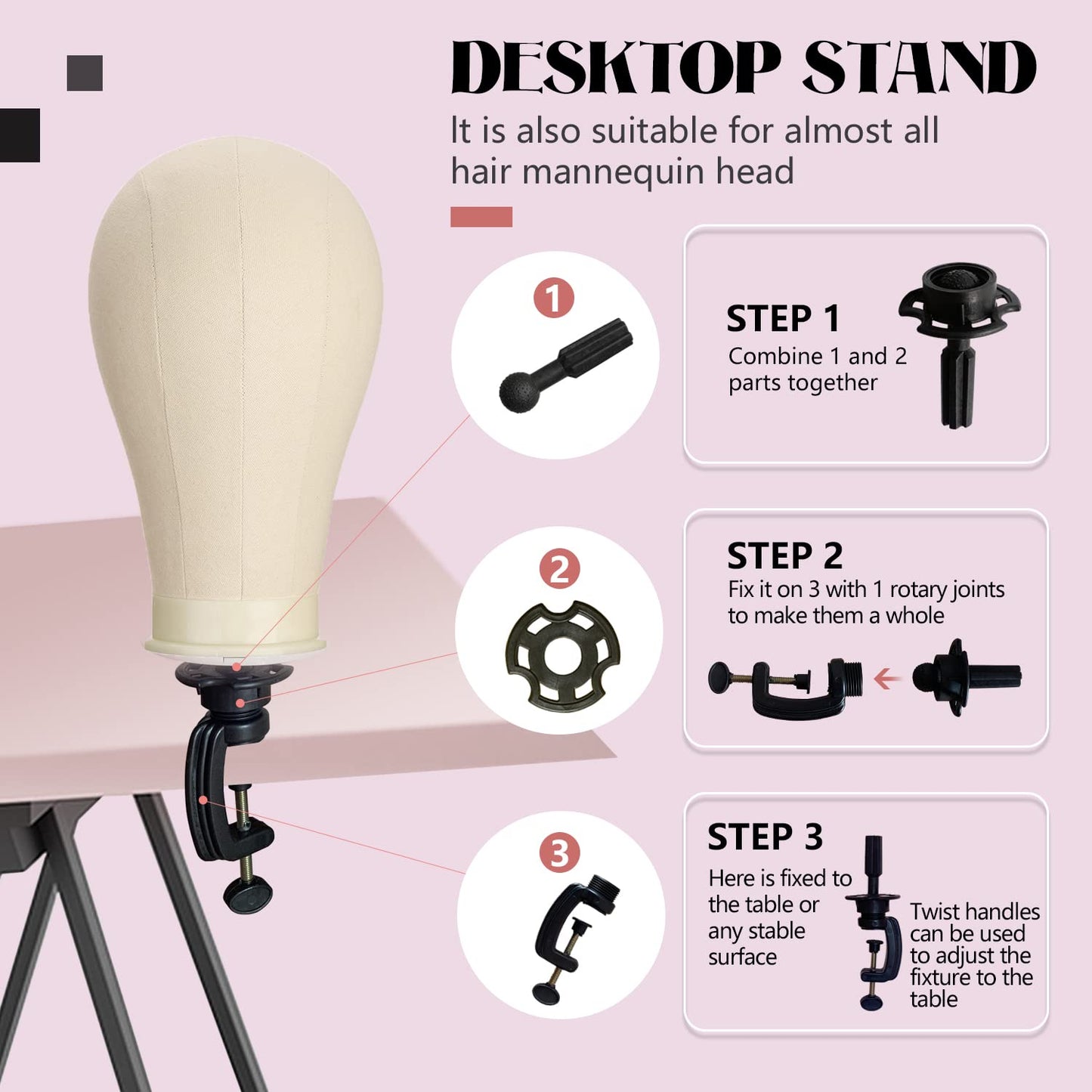 22 Inch Wig Head (White), Wig Stand Tripod with Heads, Canvas Block Head Mannequin Head Stand Wigs Display Styling Head With Mount Hole, Manikin Canvas Head Block Set for Wigs Making Display with Wig Caps, T Pins C Pins Set Bristle Brush